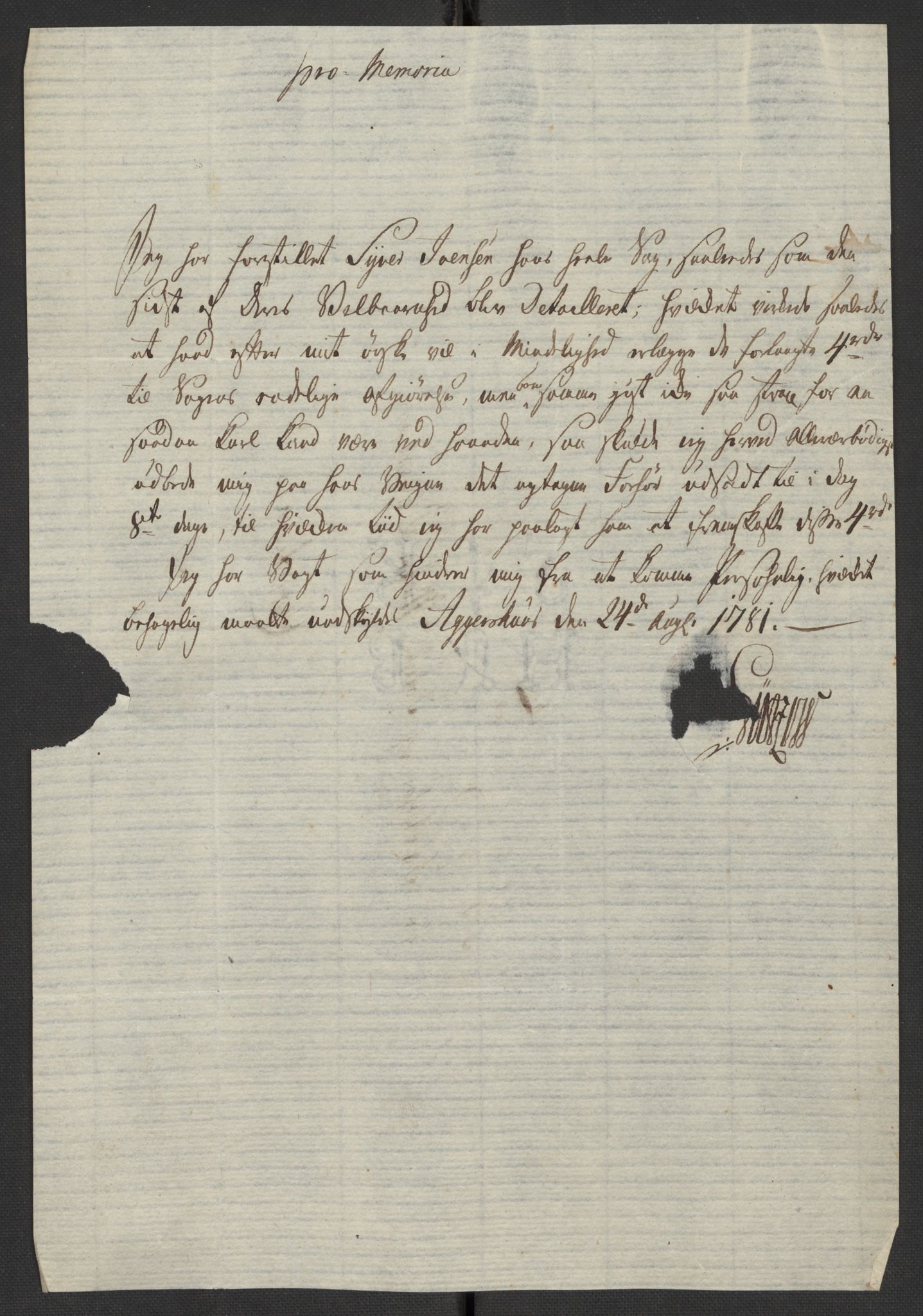 Oslo politidistrikt, AV/SAO-A-10085/D/Da/L0003: Innkomne brev, pro memoria m.v., 1781, s. 186
