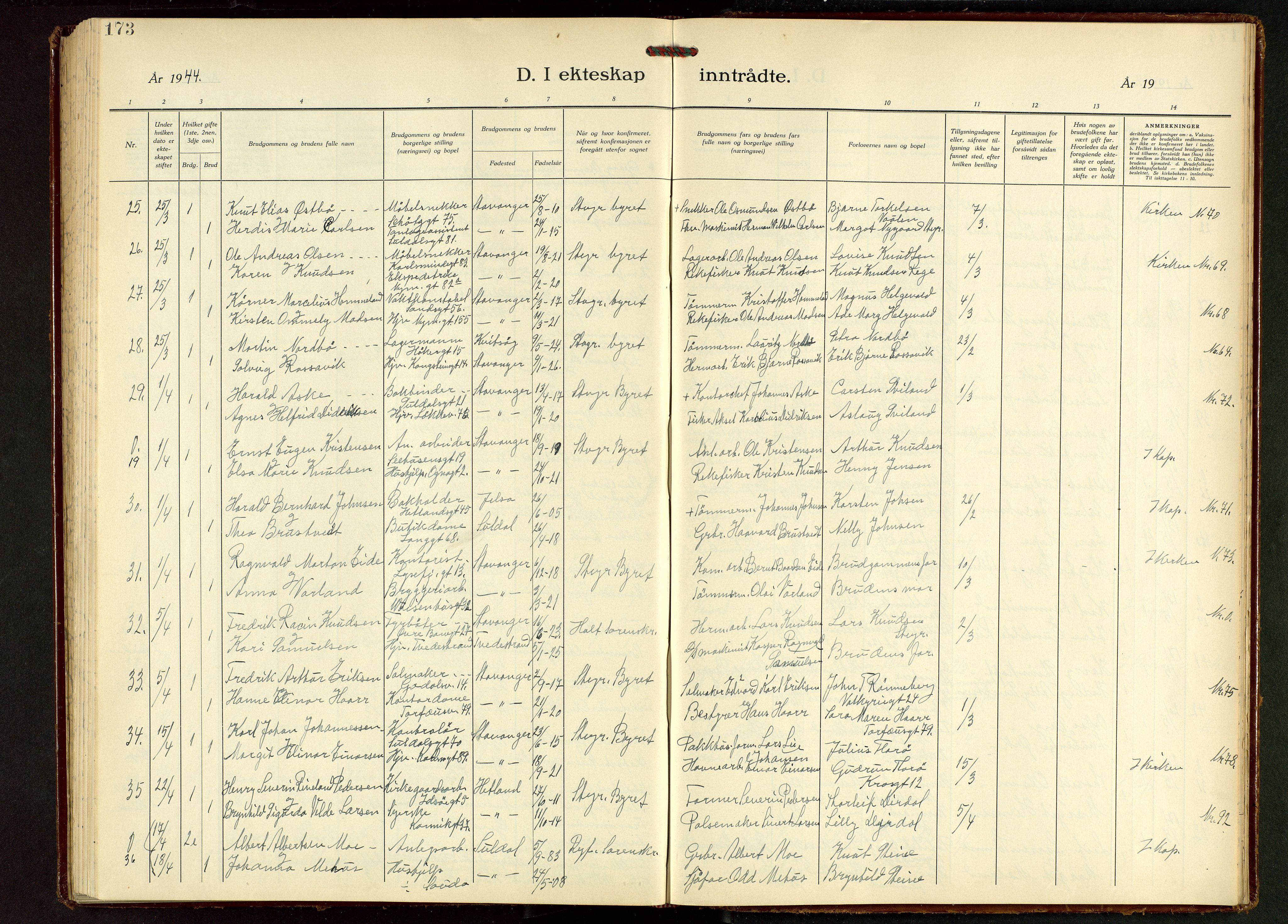 St. Johannes sokneprestkontor, SAST/A-101814/001/30/30BB/L0010: Klokkerbok nr. B 10, 1933-1946, s. 173