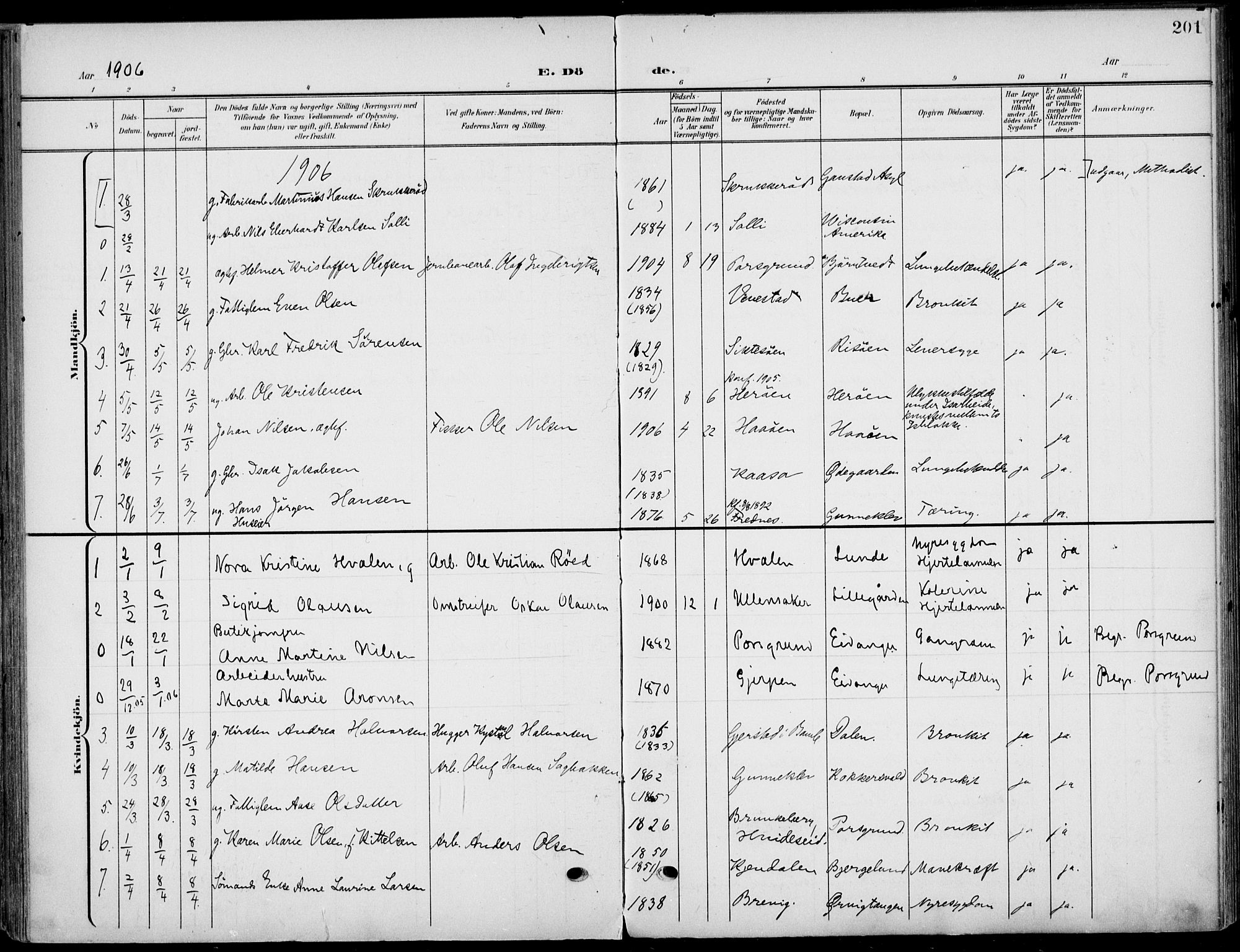 Eidanger kirkebøker, AV/SAKO-A-261/F/Fa/L0013: Ministerialbok nr. 13, 1900-1913, s. 201