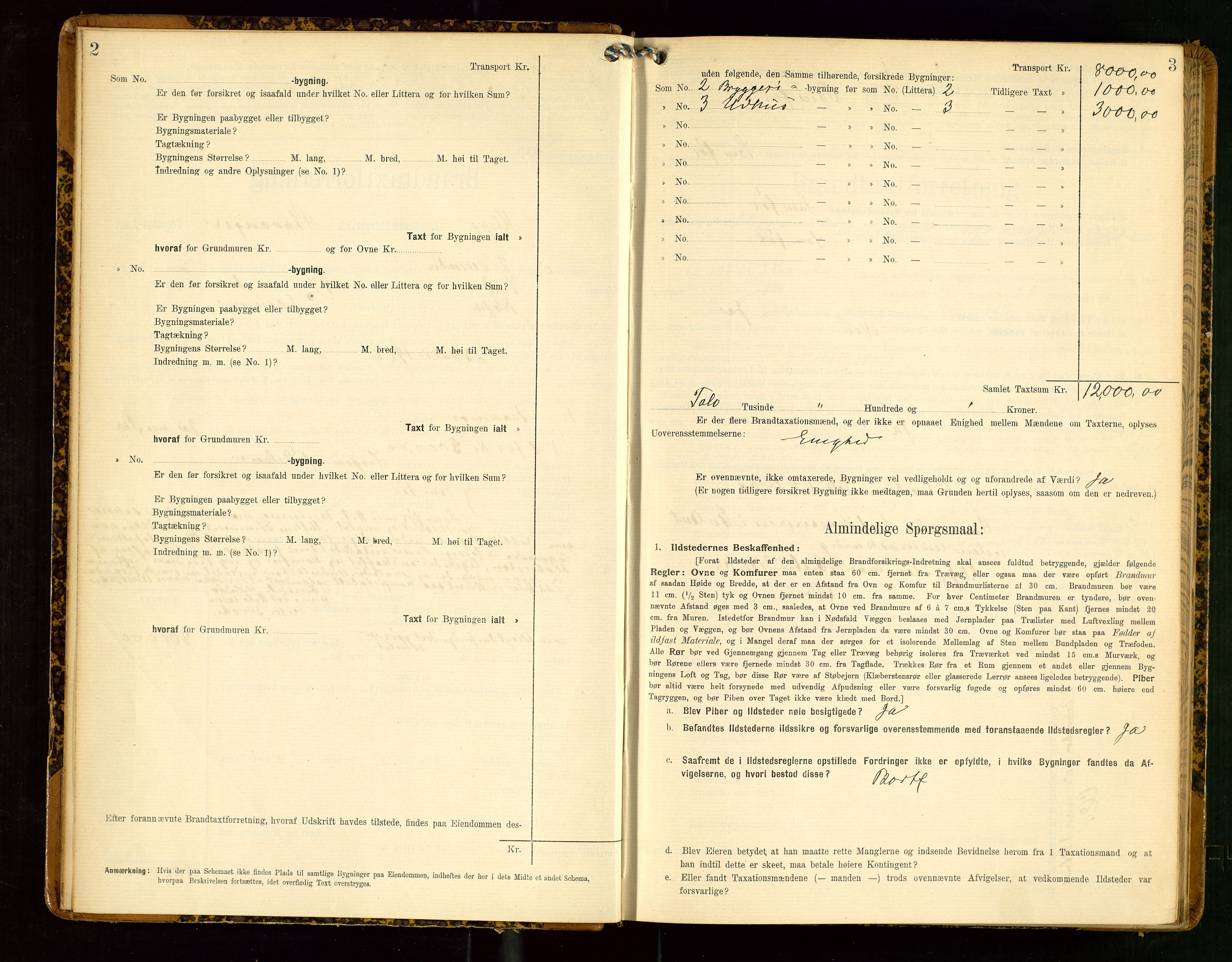 Klepp lensmannskontor, AV/SAST-A-100163/Goc/L0006: "Brandtaxationsprotokol" m/register, 1908-1912, s. 2-3