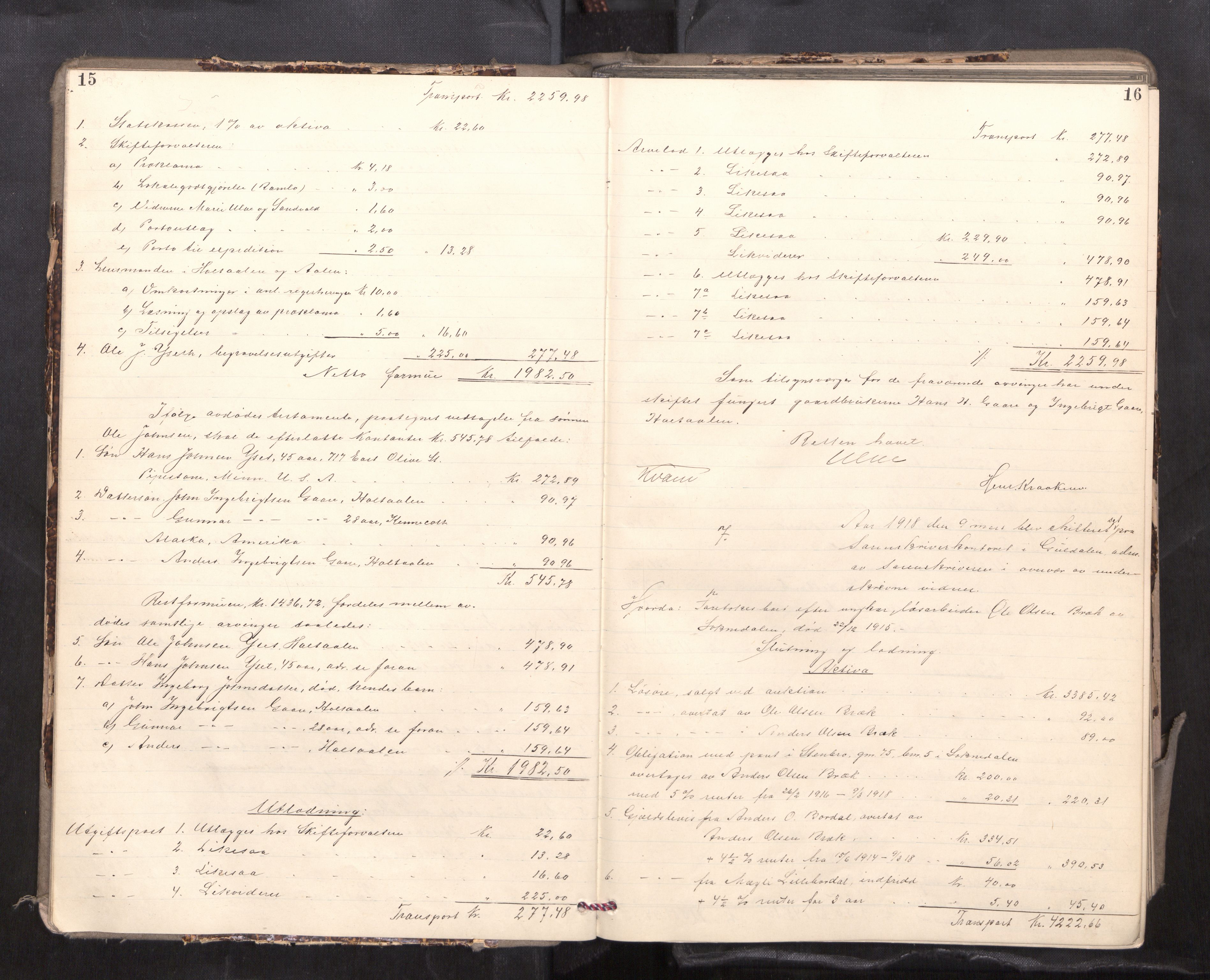Gauldal sorenskriveri, AV/SAT-A-0014/1/3/3A/L0018: Skifteslutningsprotokoll  5, 1917-1924, s. 15-16