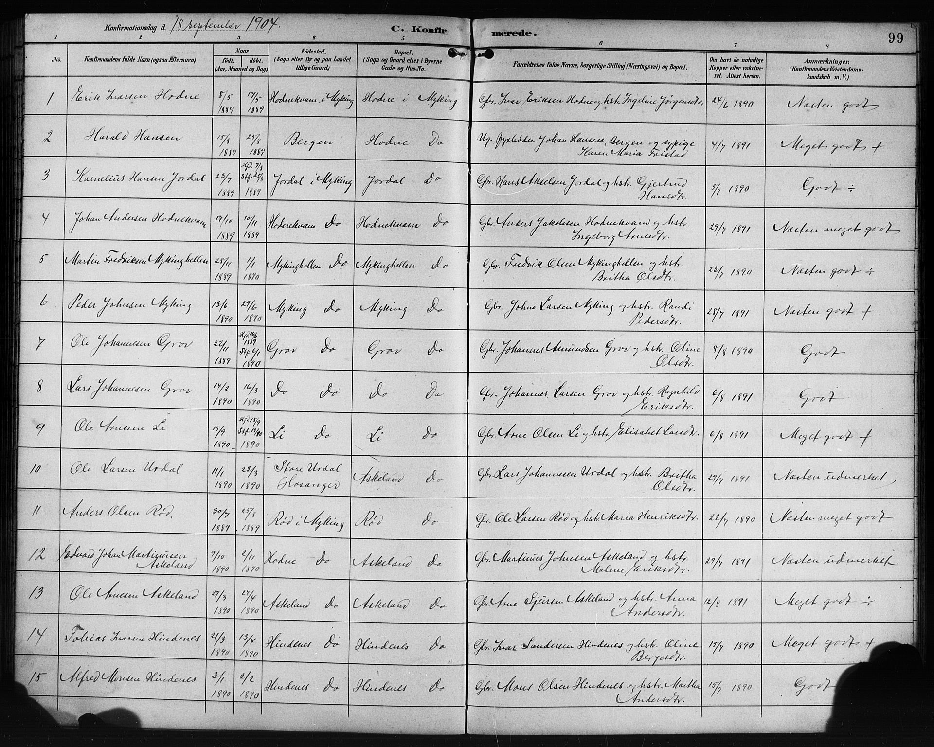 Lindås Sokneprestembete, AV/SAB-A-76701/H/Hab/Habe/L0003: Klokkerbok nr. E 3, 1892-1905, s. 99