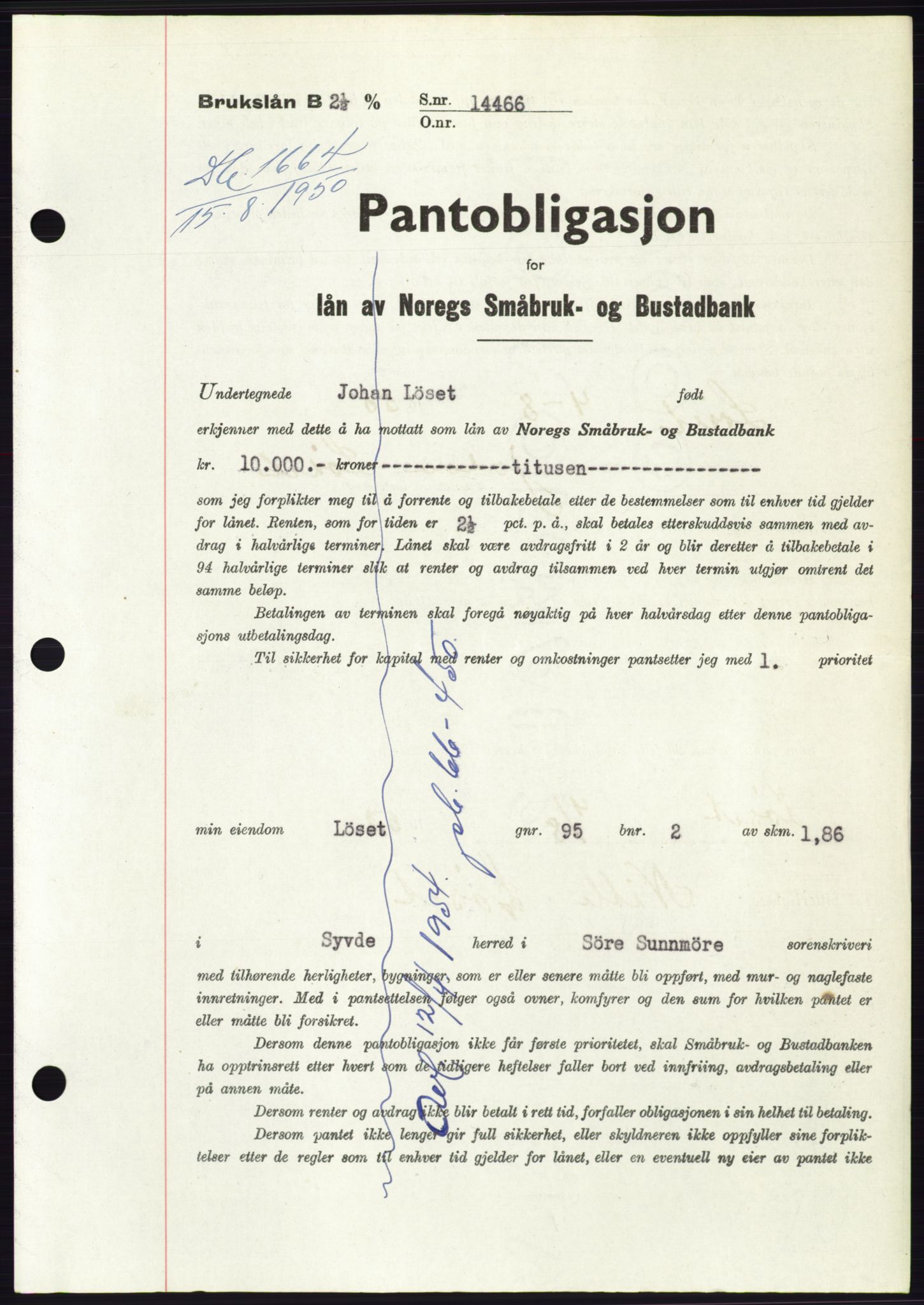 Søre Sunnmøre sorenskriveri, AV/SAT-A-4122/1/2/2C/L0119: Pantebok nr. 7B, 1950-1951, Dagboknr: 1664/1950