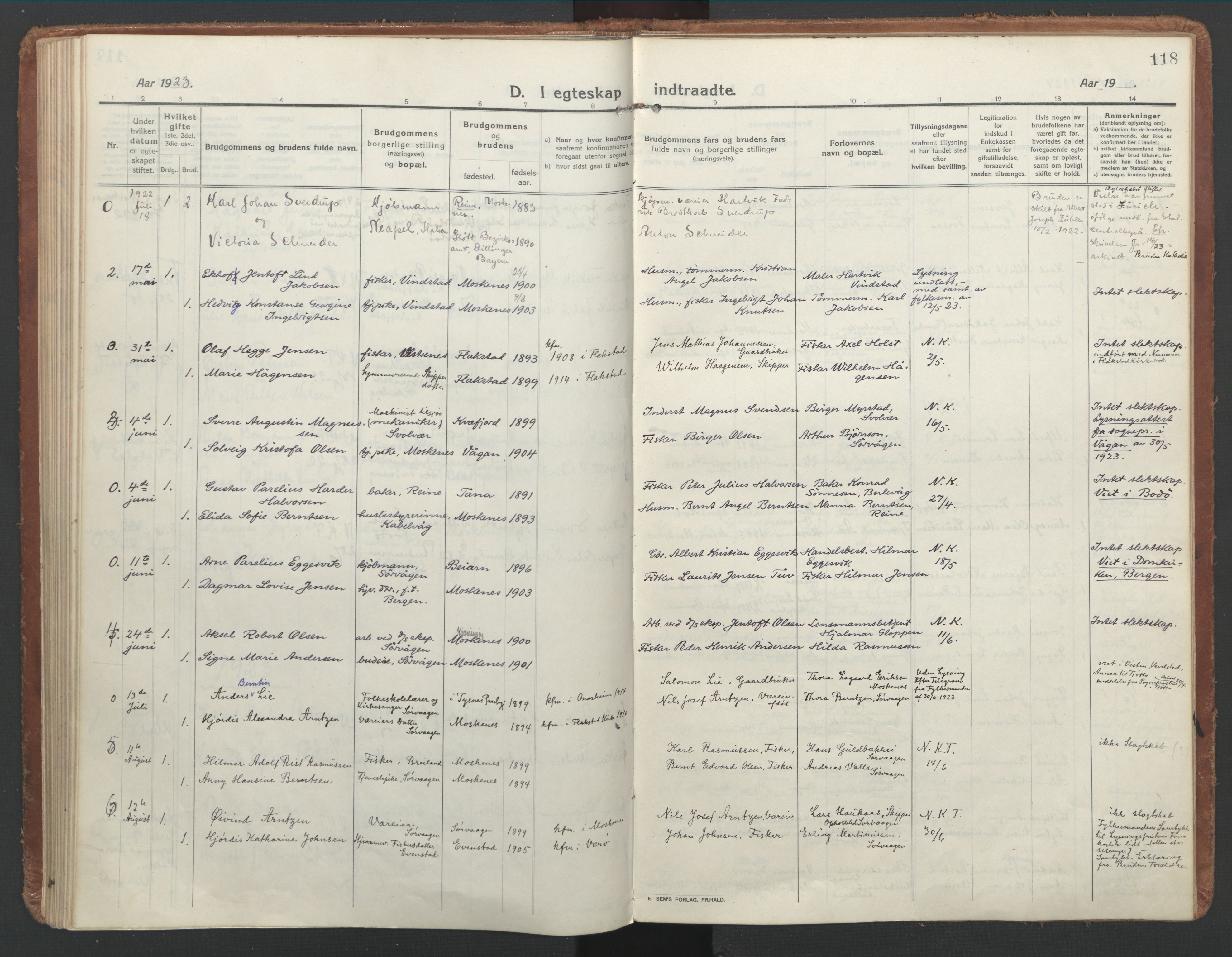 Ministerialprotokoller, klokkerbøker og fødselsregistre - Nordland, SAT/A-1459/886/L1222: Ministerialbok nr. 886A04, 1914-1926, s. 118