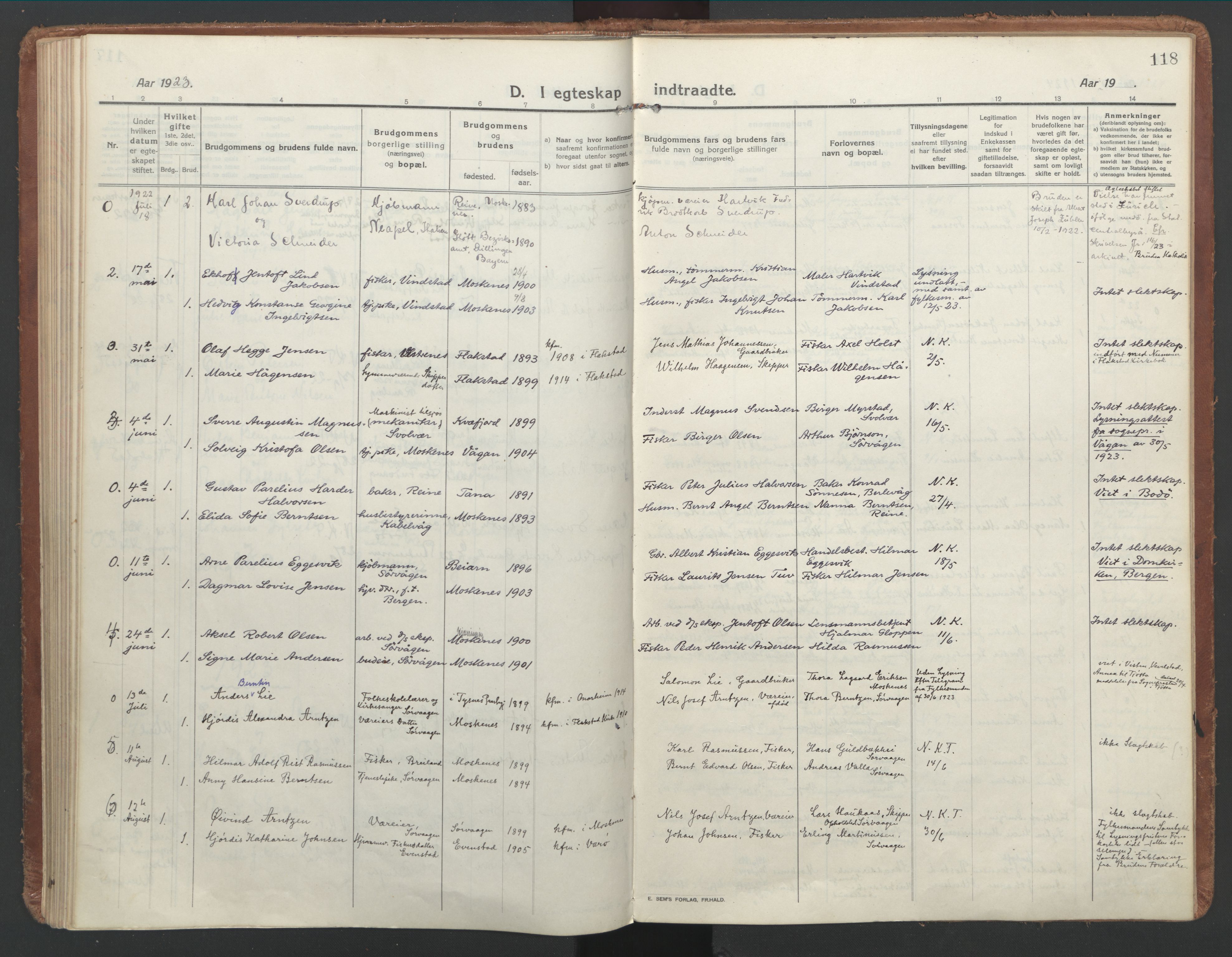 Ministerialprotokoller, klokkerbøker og fødselsregistre - Nordland, AV/SAT-A-1459/886/L1222: Ministerialbok nr. 886A04, 1914-1926, s. 118