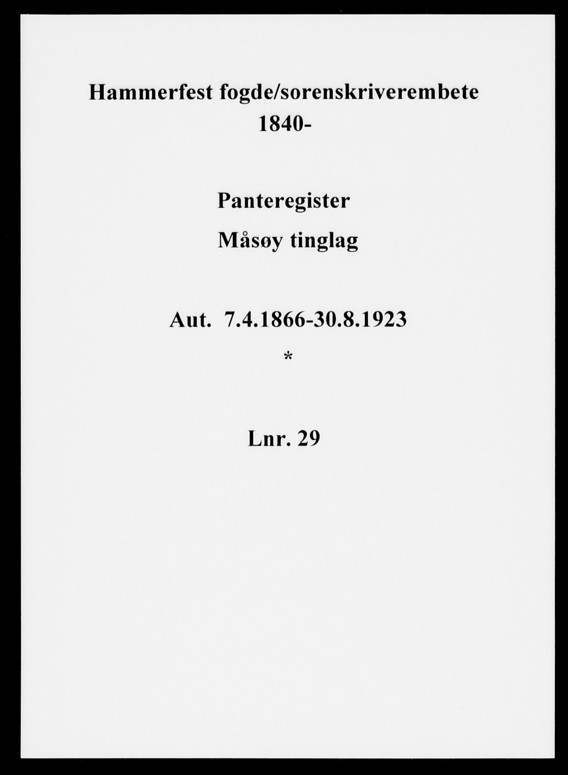 Hammerfest fogderi/sorenskriveri, SATØ/S-0056/1/K/Kd/L0029pers: Panteregister nr. 29