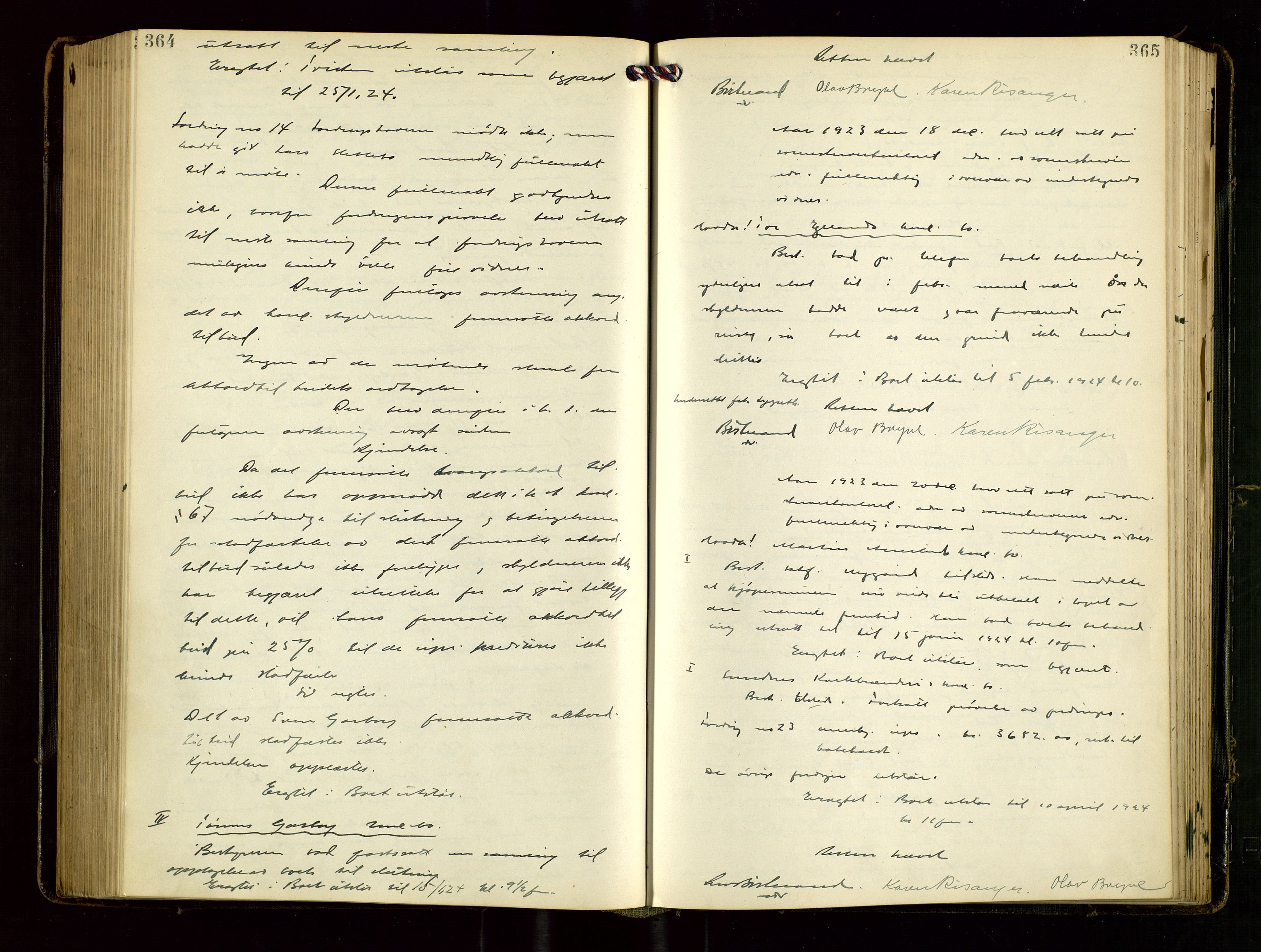 Jæren sorenskriveri, AV/SAST-A-100310/02/G/Gc/L0001: Skifteforhandlingsprotokoll nr. 7 - konkurs, 1921-1926, s. 364-365