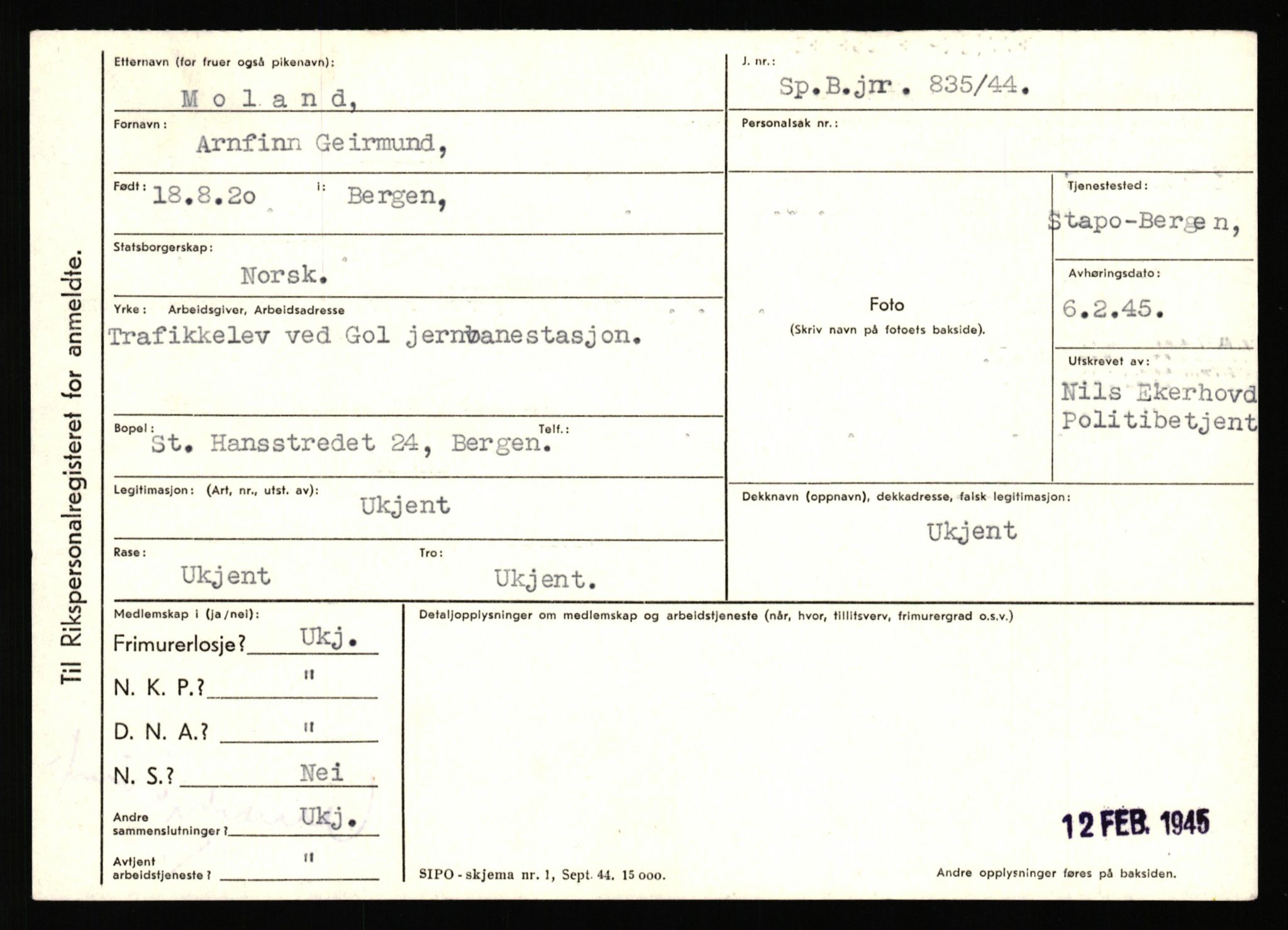 Statspolitiet - Hovedkontoret / Osloavdelingen, AV/RA-S-1329/C/Ca/L0011: Molberg - Nøstvold, 1943-1945, s. 4