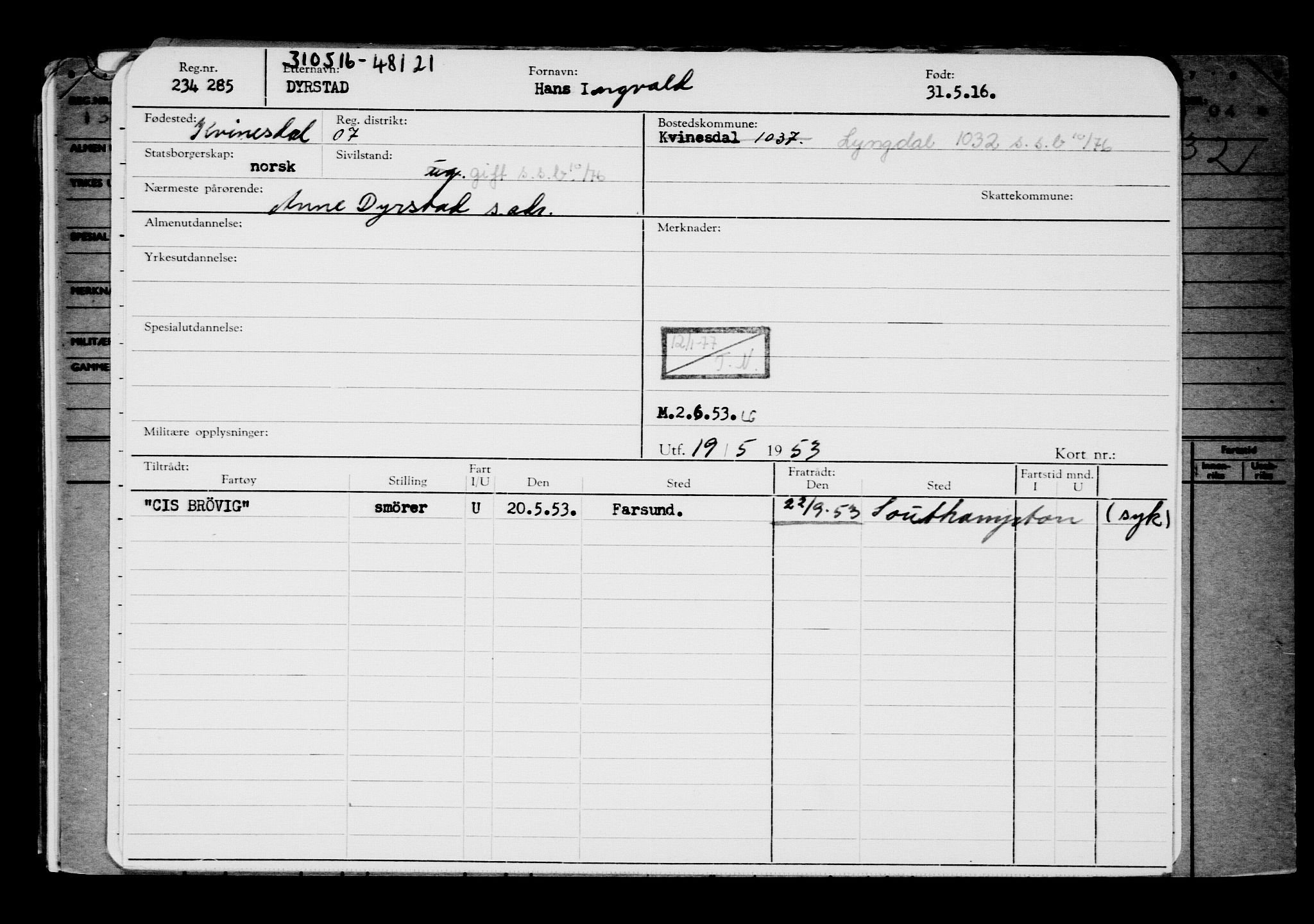 Direktoratet for sjømenn, AV/RA-S-3545/G/Gb/L0139: Hovedkort, 1916, s. 485