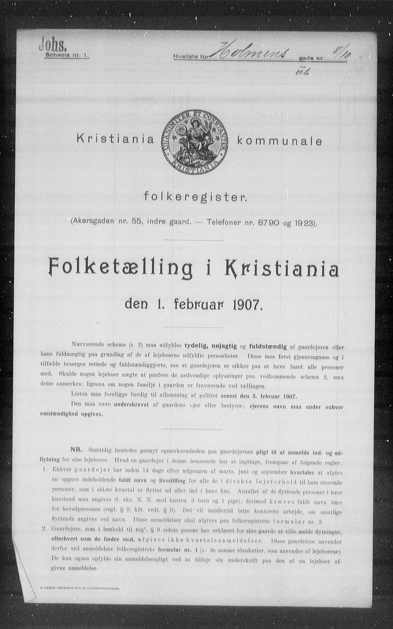 OBA, Kommunal folketelling 1.2.1907 for Kristiania kjøpstad, 1907, s. 21000