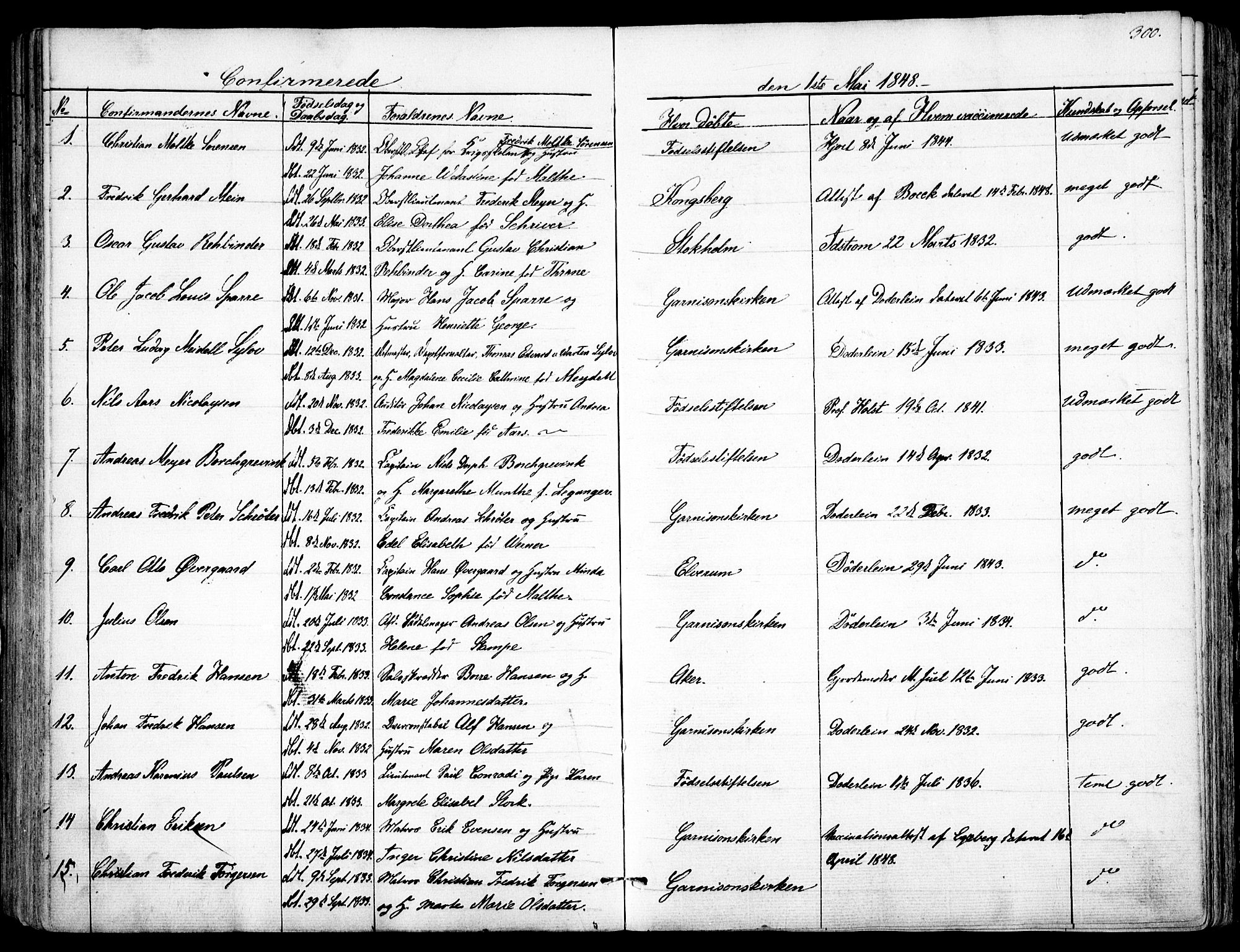Garnisonsmenigheten Kirkebøker, AV/SAO-A-10846/F/Fa/L0008: Ministerialbok nr. 8, 1842-1859, s. 300