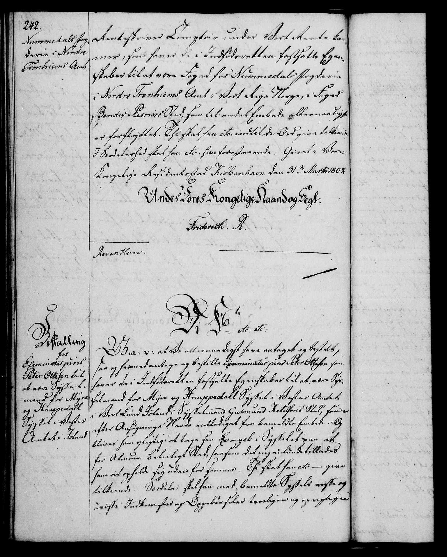 Rentekammeret, Kammerkanselliet, RA/EA-3111/G/Gg/Gge/L0006: Norsk bestallingsprotokoll med register (merket RK 53.30), 1773-1814, s. 242