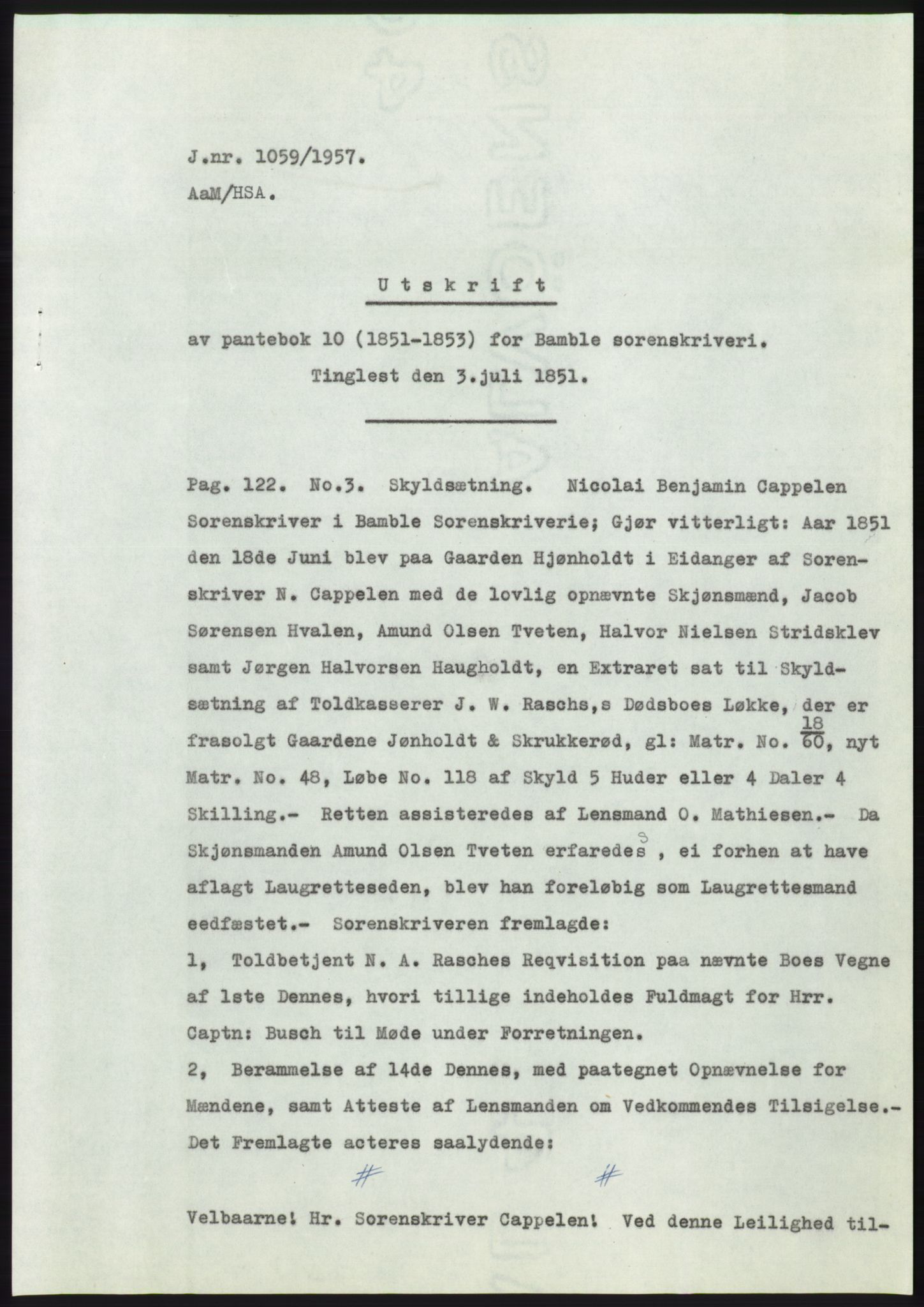 Statsarkivet i Kongsberg, AV/SAKO-A-0001/E/Ee/L0010: Avskrifter, SAO jnr. 772/1957 - 1249/1957, 1957, s. 287