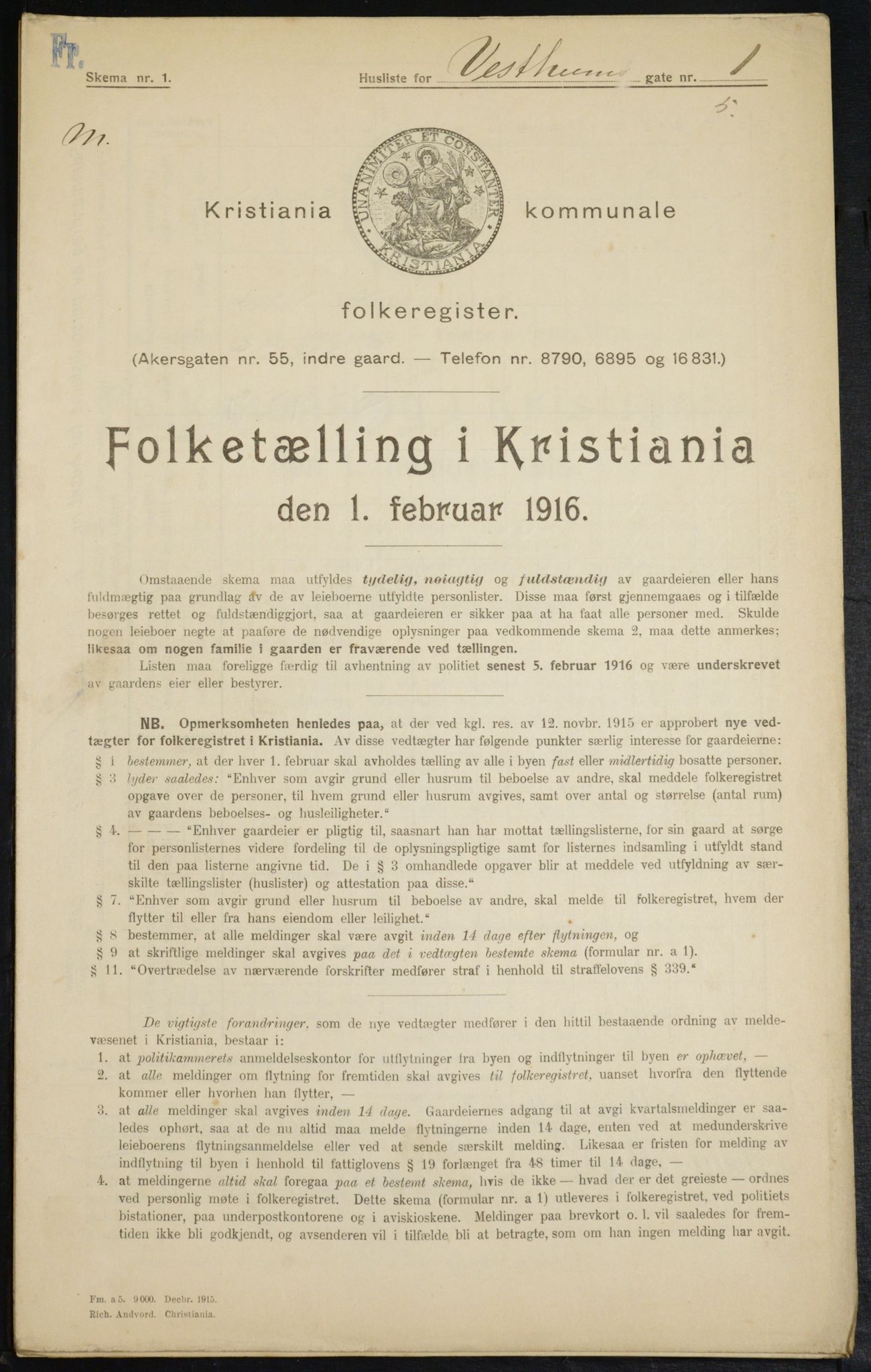OBA, Kommunal folketelling 1.2.1916 for Kristiania, 1916, s. 126162