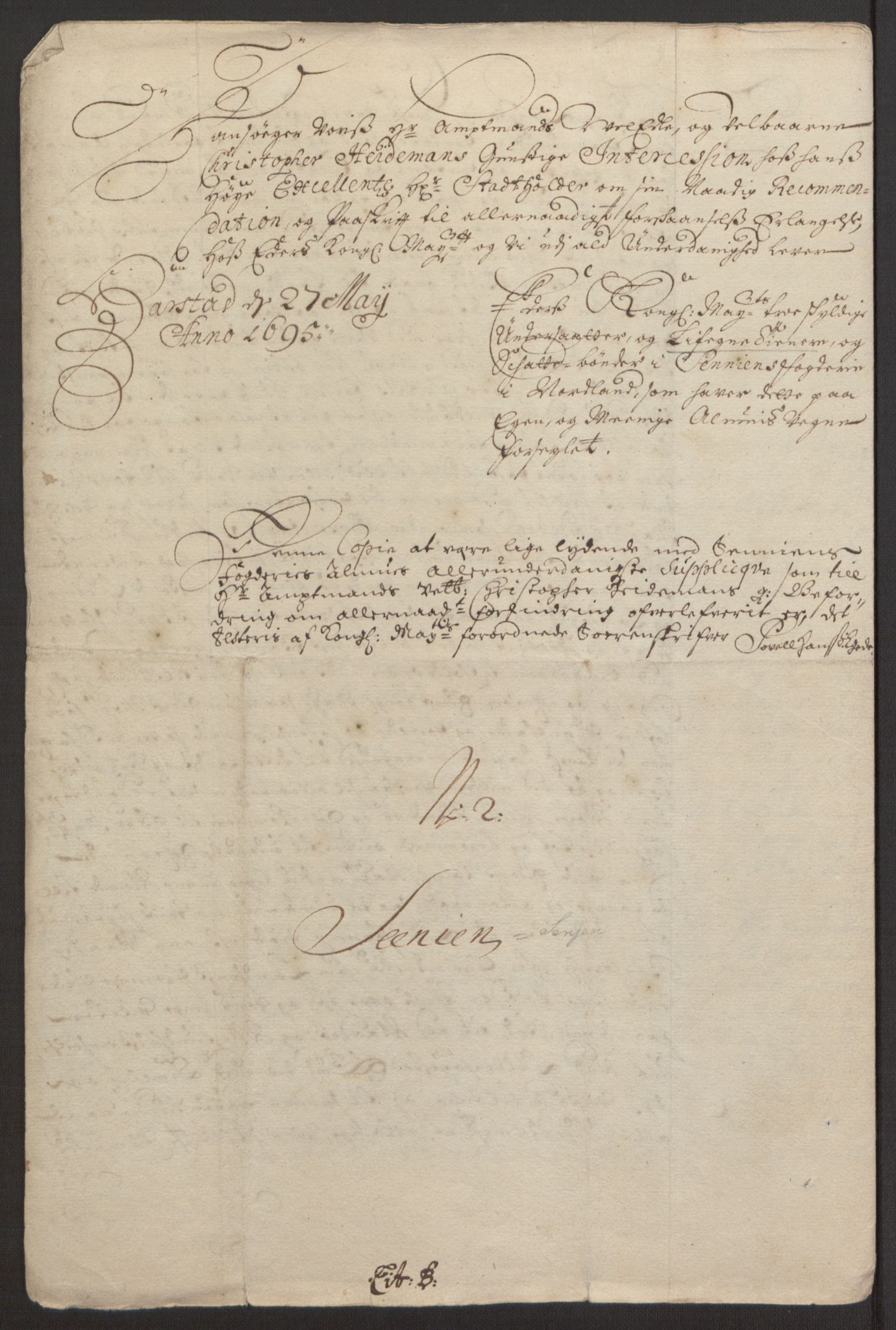 Rentekammeret inntil 1814, Reviderte regnskaper, Fogderegnskap, AV/RA-EA-4092/R68/L4753: Fogderegnskap Senja og Troms, 1694-1696, s. 226