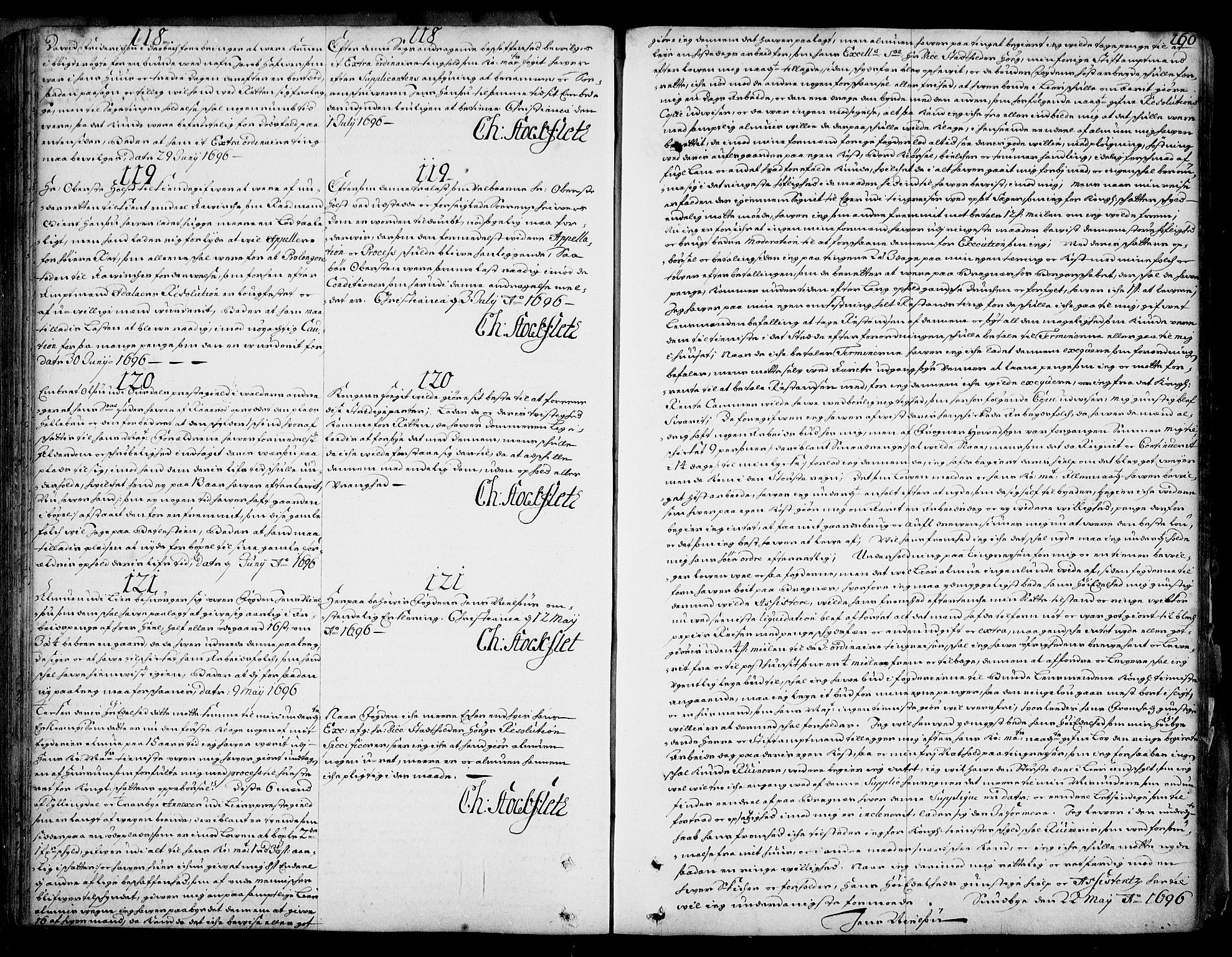 Stattholderembetet 1572-1771, AV/RA-EA-2870/Ad/L0005: Supplikasjons- og resolusjonsprotokoll, 1692-1699, s. 159b-160a