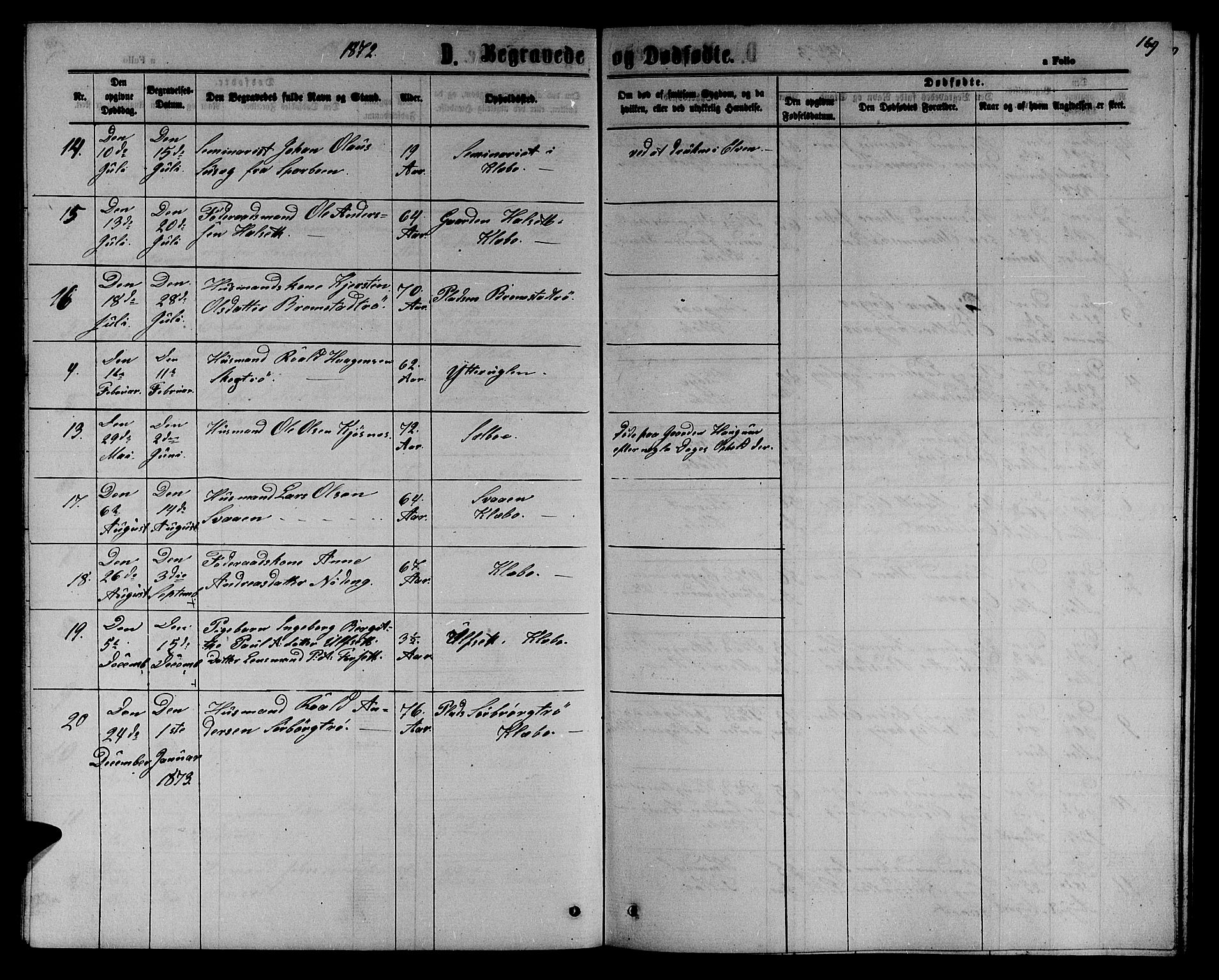 Ministerialprotokoller, klokkerbøker og fødselsregistre - Sør-Trøndelag, AV/SAT-A-1456/618/L0451: Klokkerbok nr. 618C02, 1865-1883, s. 169