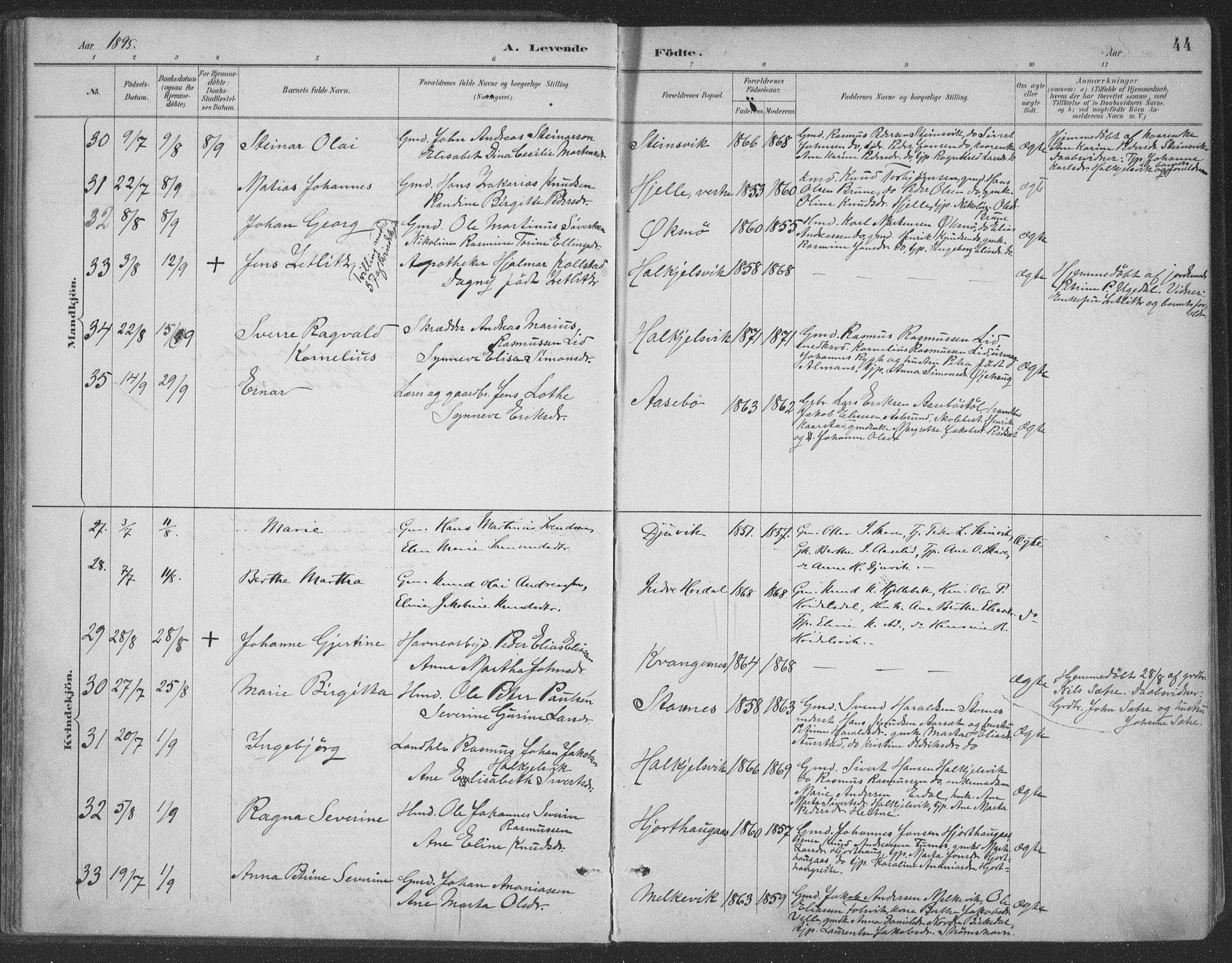 Ministerialprotokoller, klokkerbøker og fødselsregistre - Møre og Romsdal, AV/SAT-A-1454/511/L0142: Ministerialbok nr. 511A09, 1891-1905, s. 44