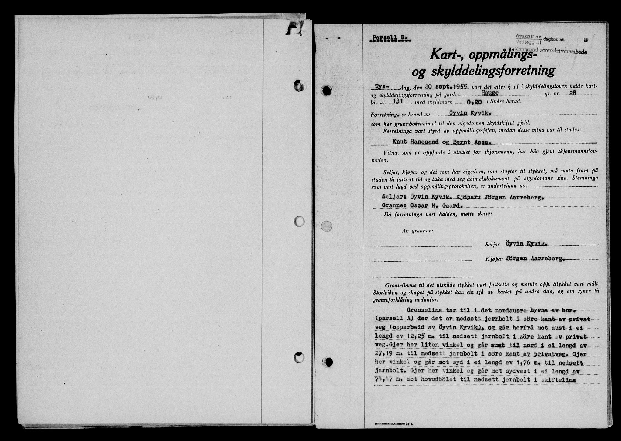 Karmsund sorenskriveri, SAST/A-100311/01/II/IIB/L0117: Pantebok nr. 97Aa, 1955-1955, Dagboknr: 3308/1955