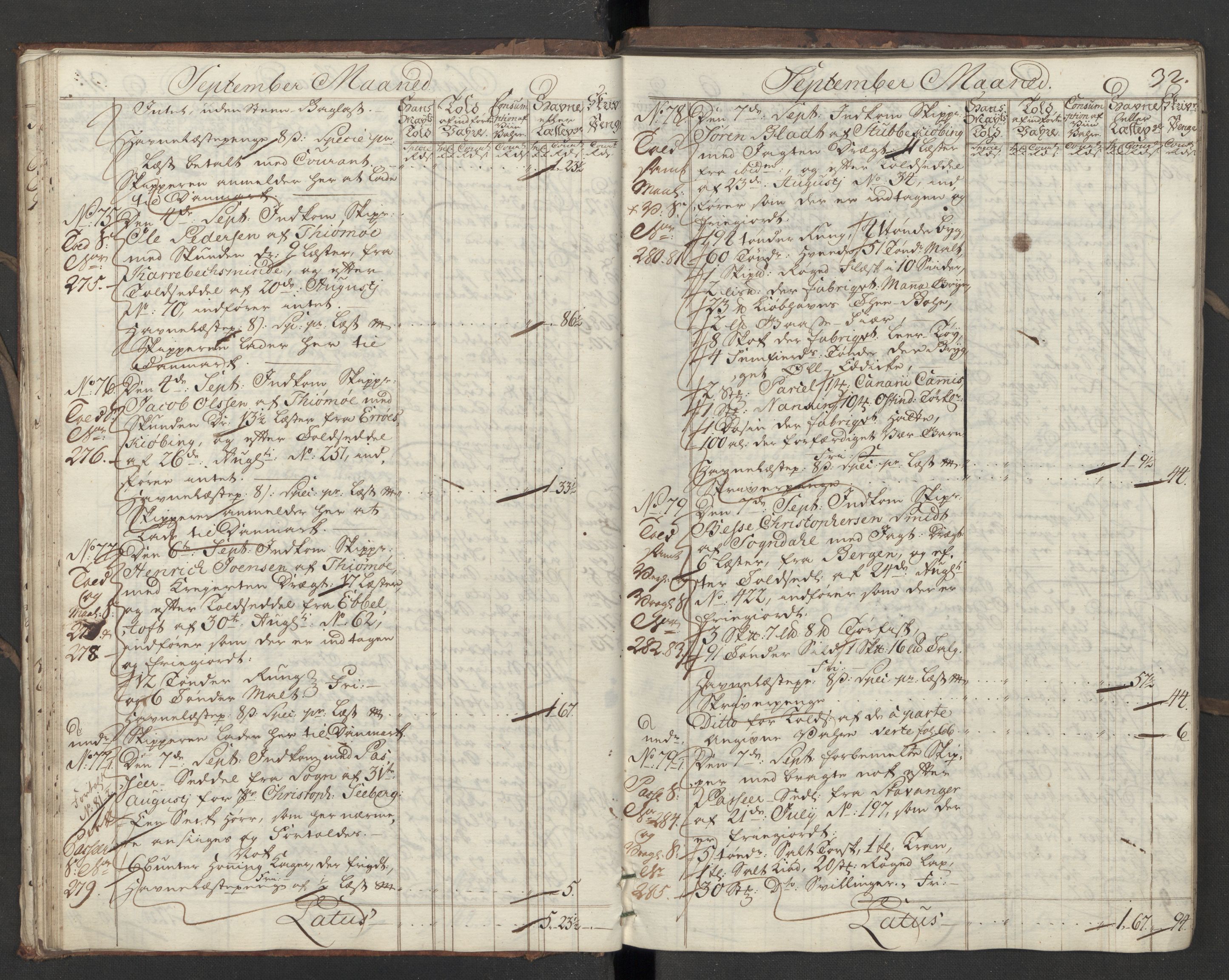 Generaltollkammeret, tollregnskaper, AV/RA-EA-5490/R10/L0018/0001: Tollregnskaper Tønsberg / Inngående hovedtollbok, 1756, s. 31b-32a