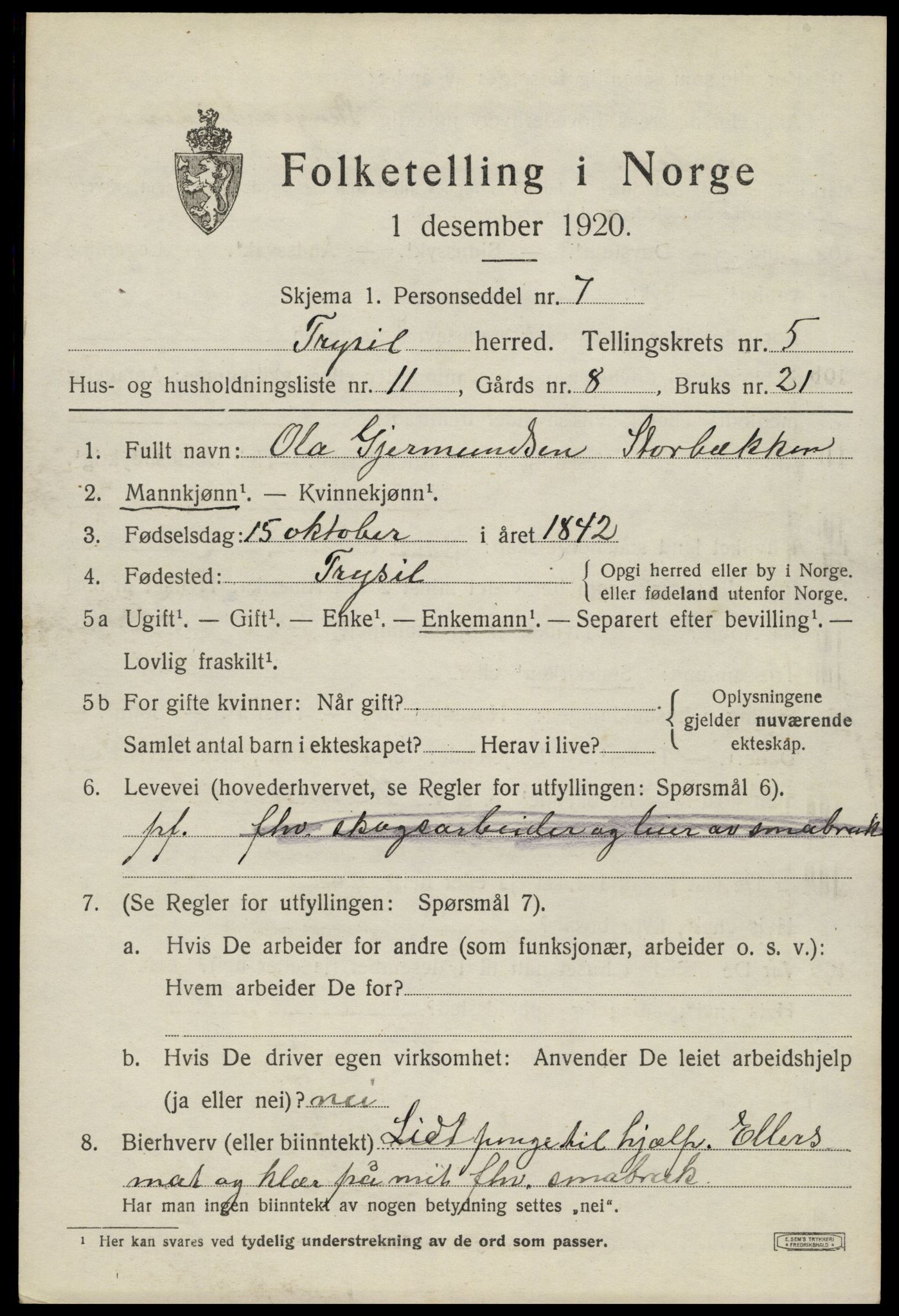 SAH, Folketelling 1920 for 0428 Trysil herred, 1920, s. 4427