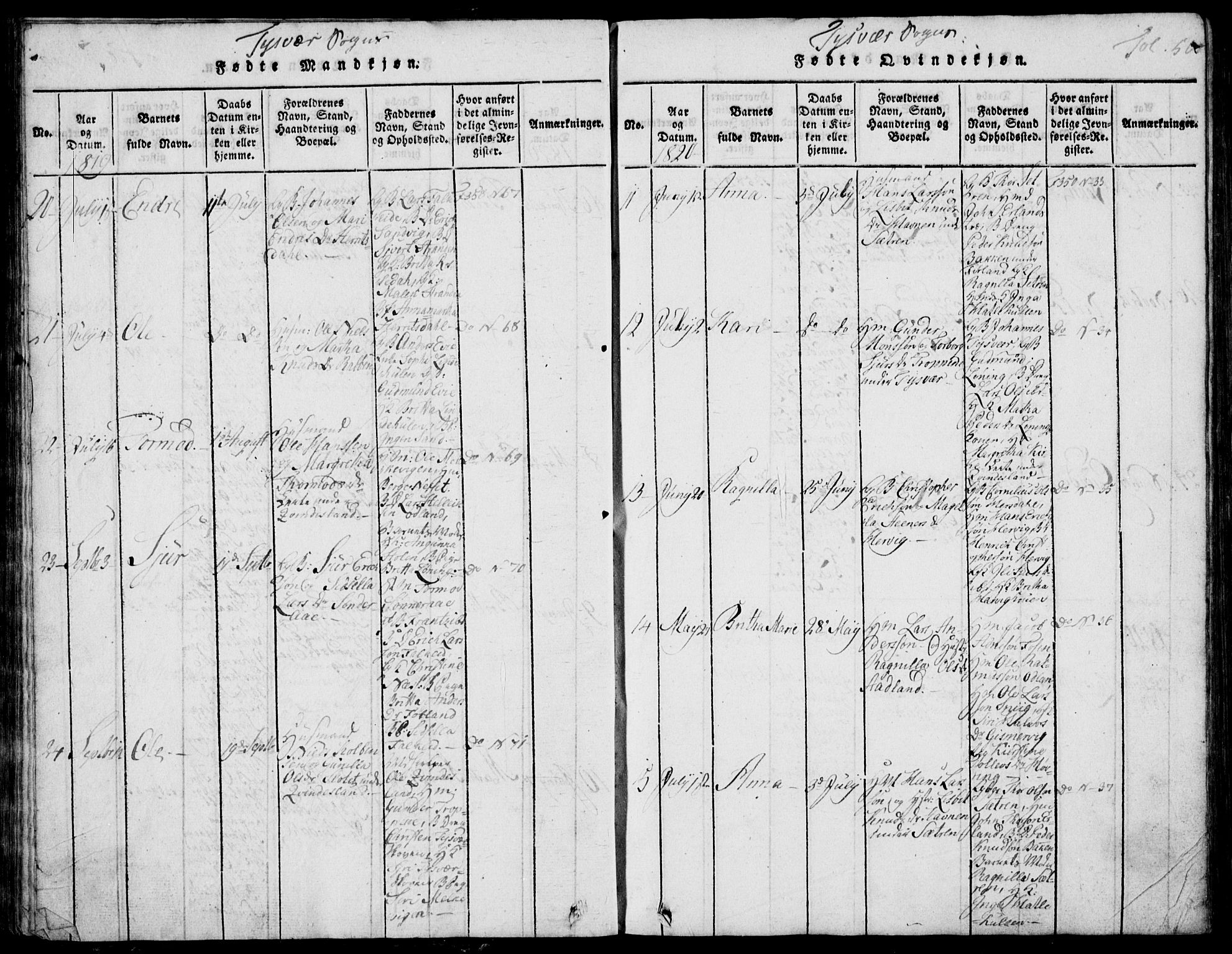 Skjold sokneprestkontor, AV/SAST-A-101847/H/Ha/Hab/L0002: Klokkerbok nr. B 2 /1, 1815-1830, s. 50