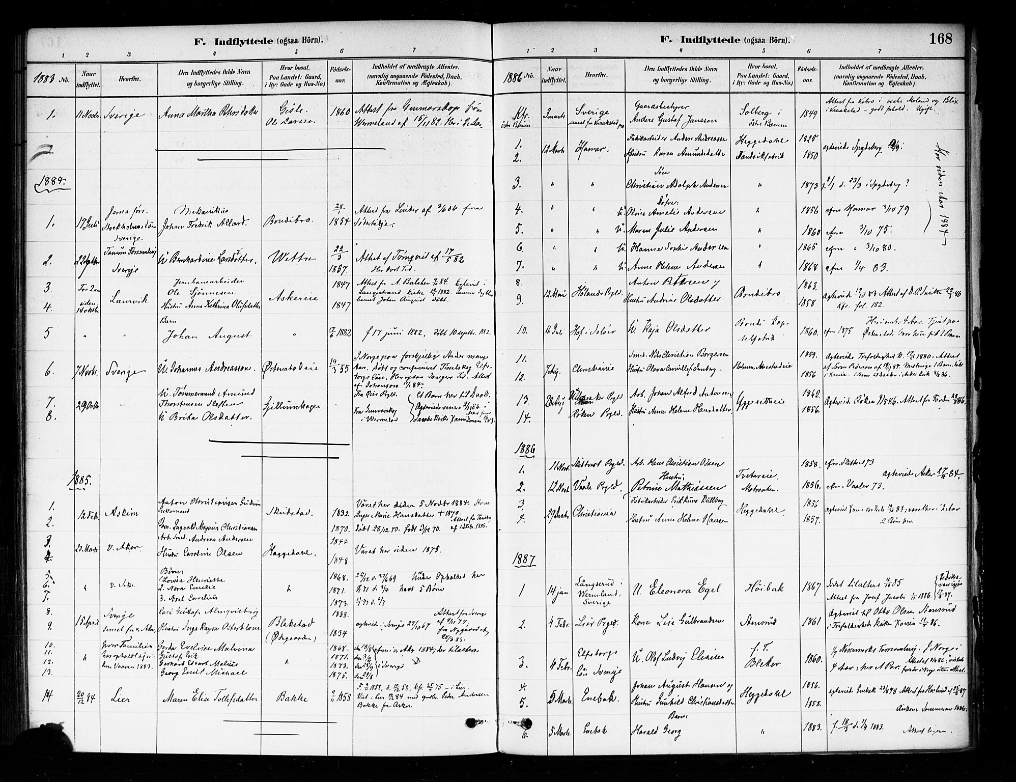 Asker prestekontor Kirkebøker, AV/SAO-A-10256a/F/Fa/L0014: Ministerialbok nr. I 14, 1879-1900, s. 168