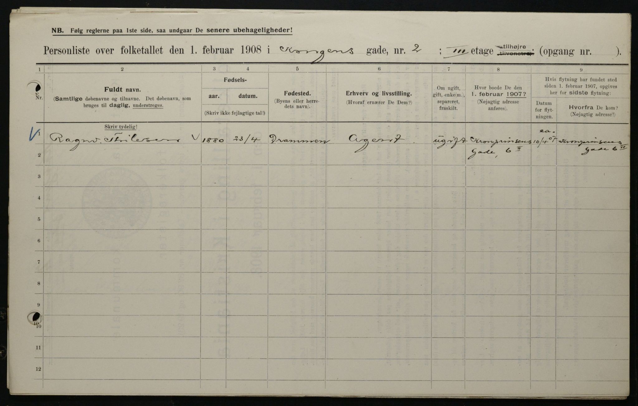 OBA, Kommunal folketelling 1.2.1908 for Kristiania kjøpstad, 1908, s. 46903