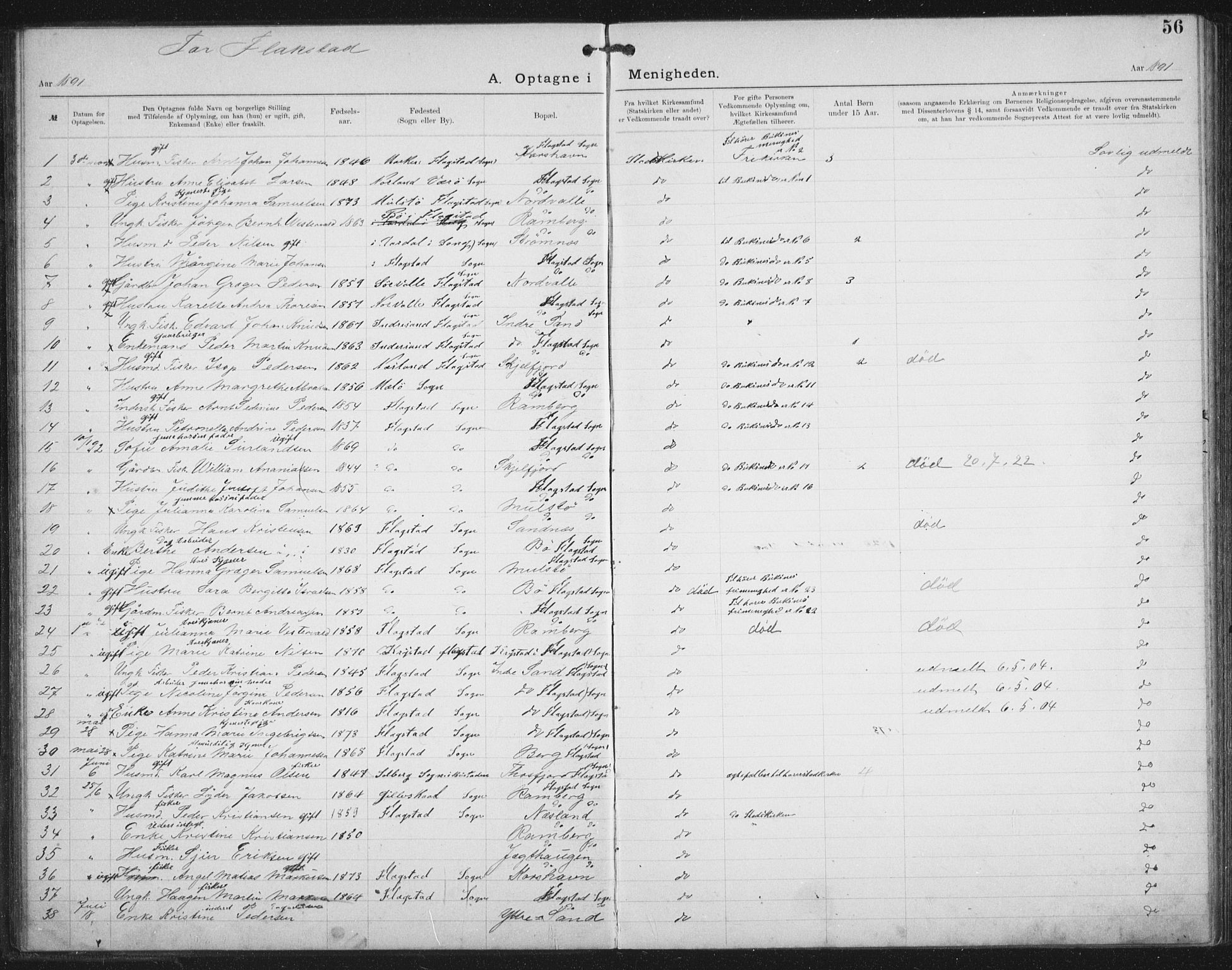 Ministerialprotokoller, klokkerbøker og fødselsregistre - Nordland, AV/SAT-A-1459/881/L1174: Dissenterprotokoll nr. 881D01, 1891-1933, s. 56
