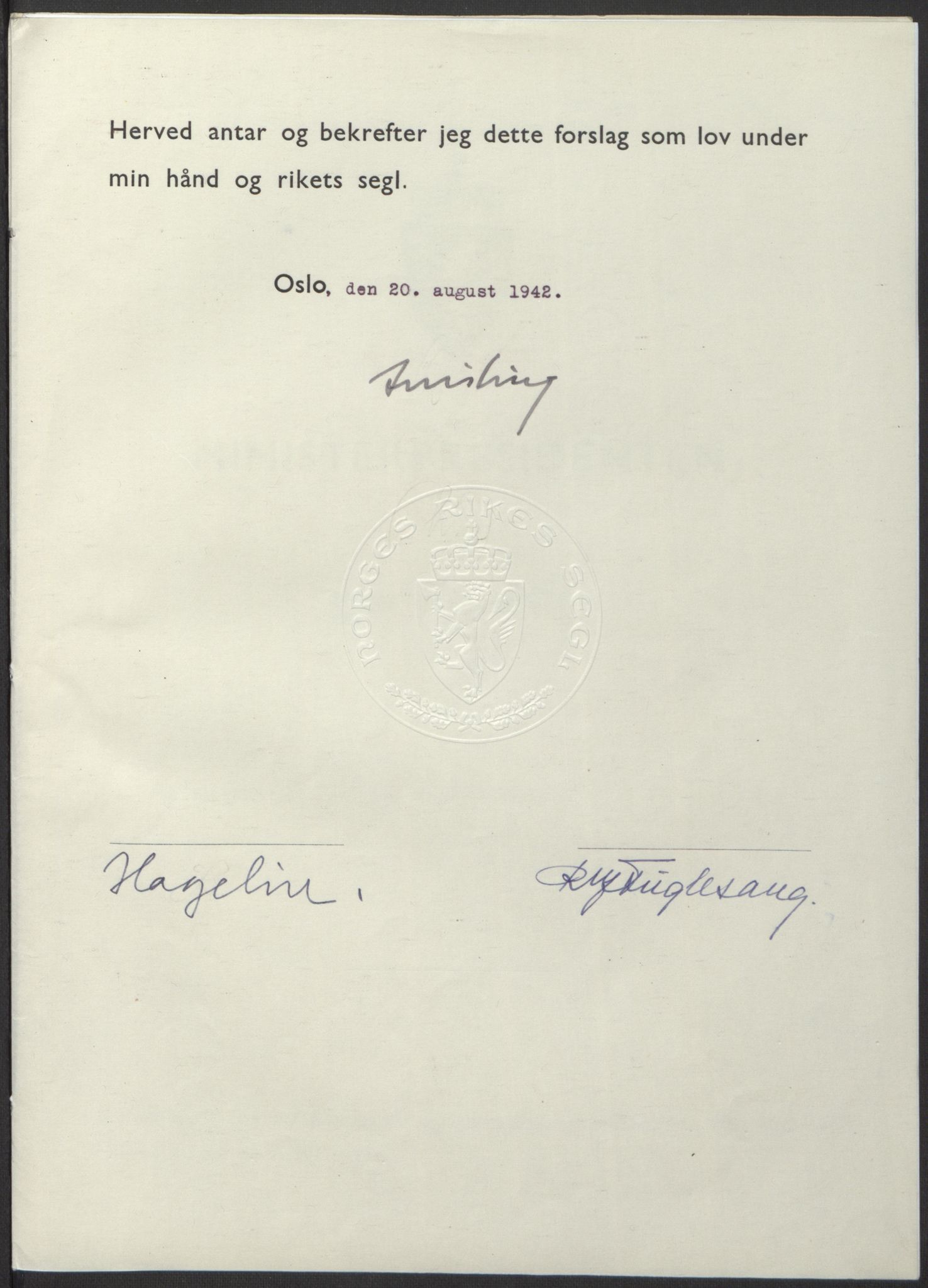 NS-administrasjonen 1940-1945 (Statsrådsekretariatet, de kommisariske statsråder mm), RA/S-4279/D/Db/L0098: Lover II, 1942, s. 306