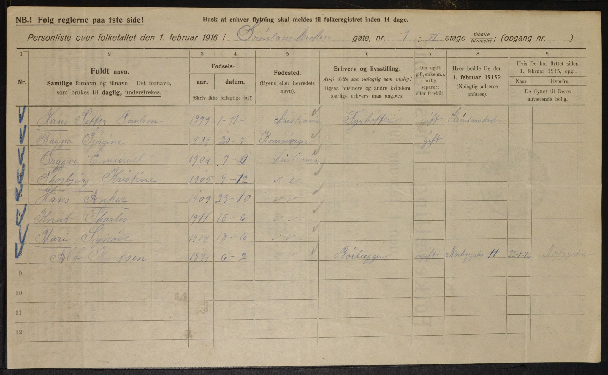 OBA, Kommunal folketelling 1.2.1916 for Kristiania, 1916, s. 32088