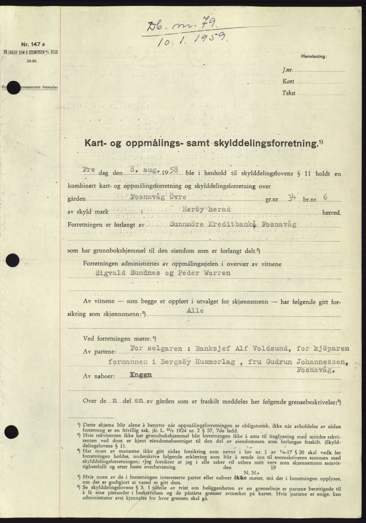 Søre Sunnmøre sorenskriveri, SAT/A-4122/1/2/2C/L0111: Pantebok nr. 37A, 1958-1959, Dagboknr: 79/1959