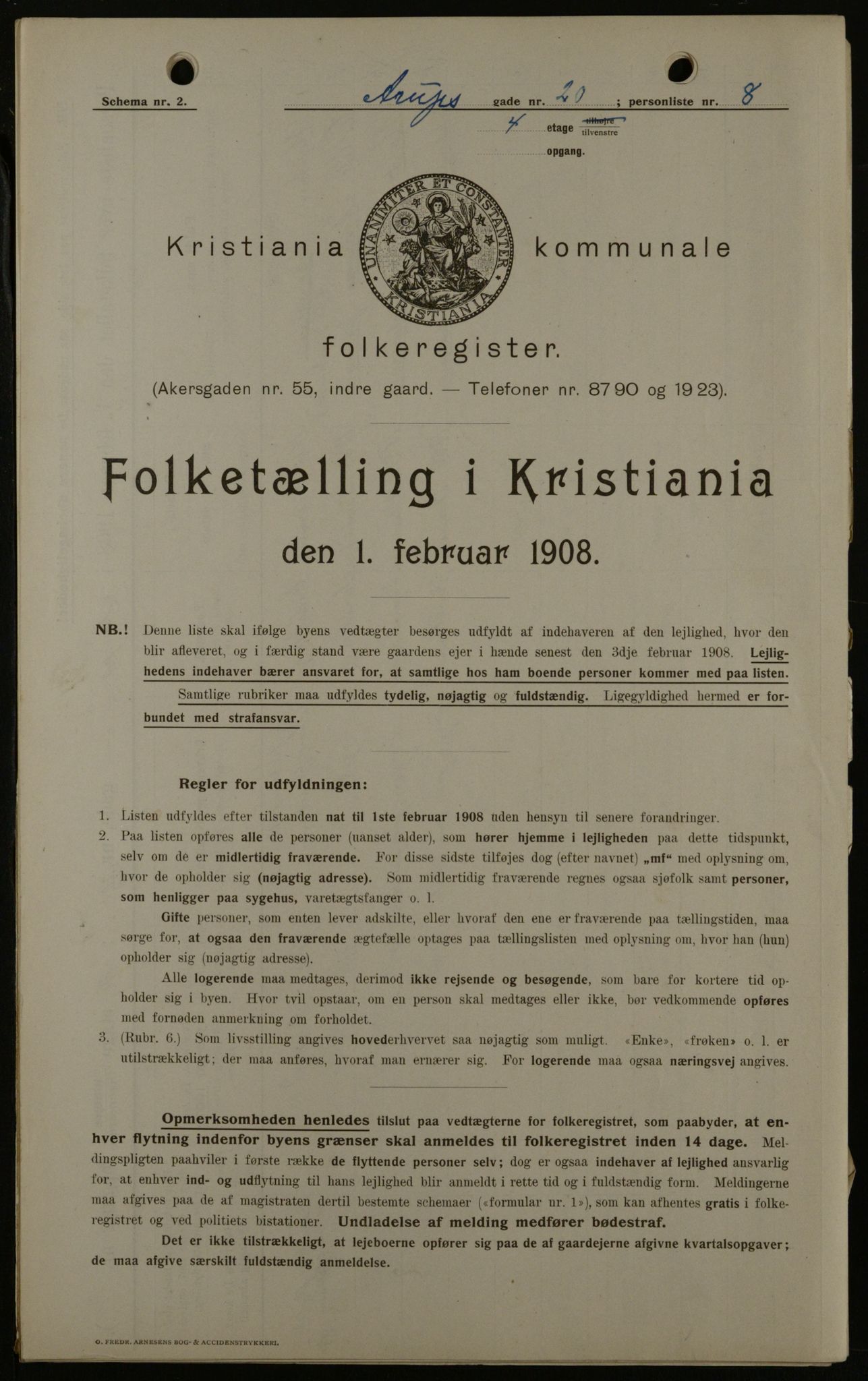 OBA, Kommunal folketelling 1.2.1908 for Kristiania kjøpstad, 1908, s. 2542