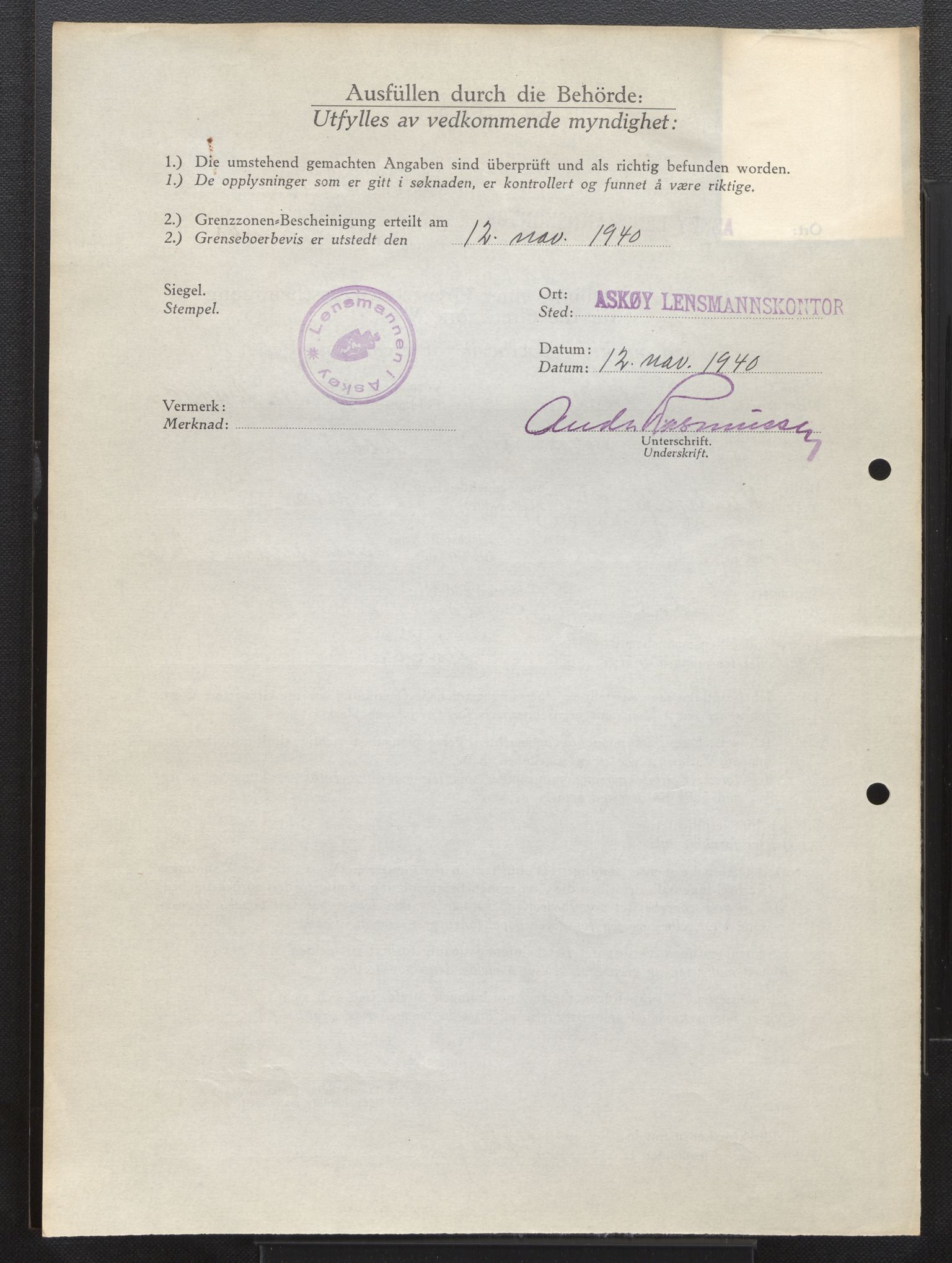 Lensmannen i Askøy, AV/SAB-A-31001/0026/L0009: Søknader om grensebuarbevis 2551 - 2975, 1940, s. 58