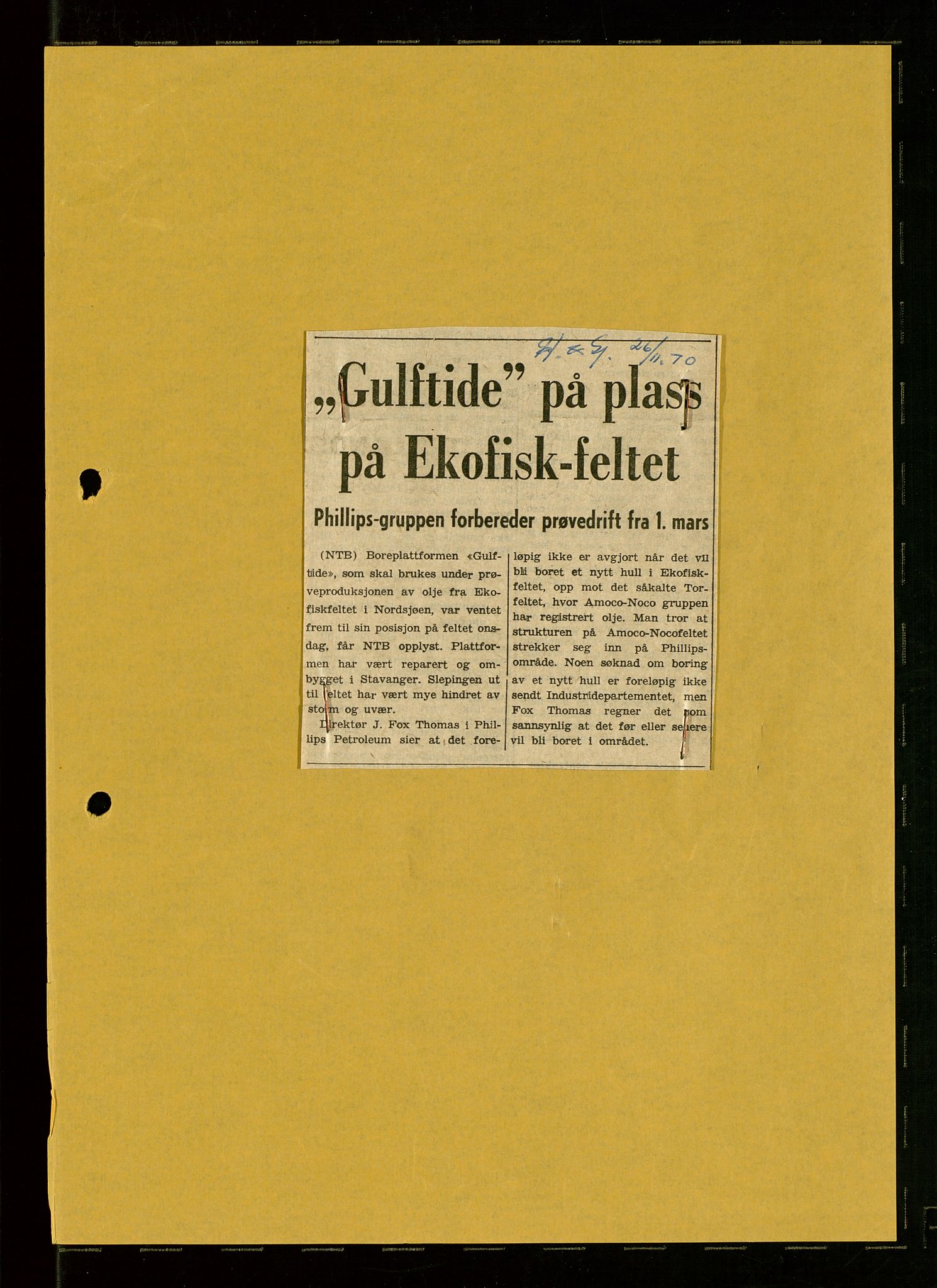 Industridepartementet, Oljekontoret, AV/SAST-A-101348/Dc/L0003: Ekofisk prosjekt, utbygging av Ekofiskfeltet, diverse, 1970-1972