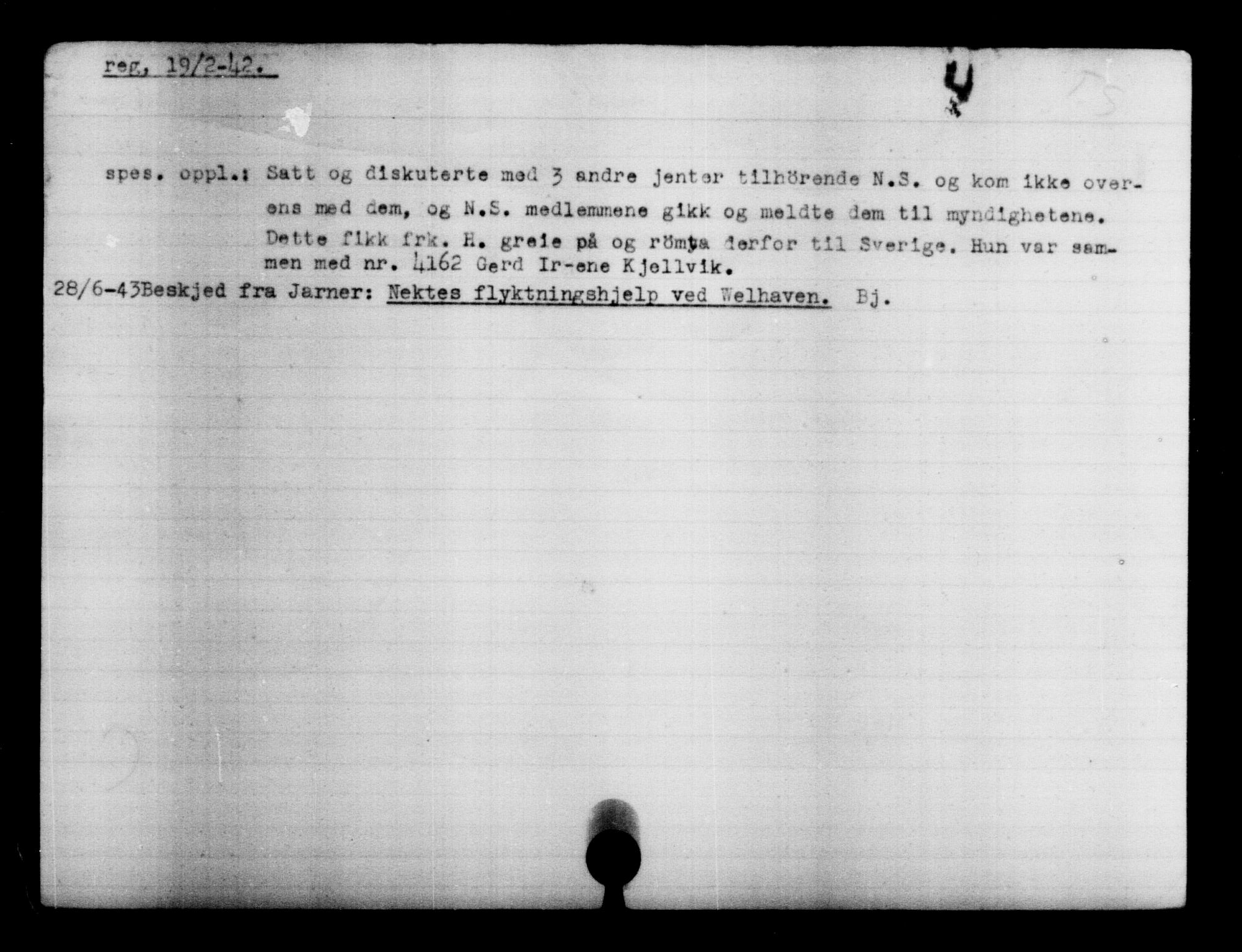Utenriksstasjonene, Legasjonen i Stockholm, Flyktningkontoret, AV/RA-S-6753/V/Va/L0004: Kjesäterkartoteket, flyktning nr. 3496-6610, 1940-1945, s. 803