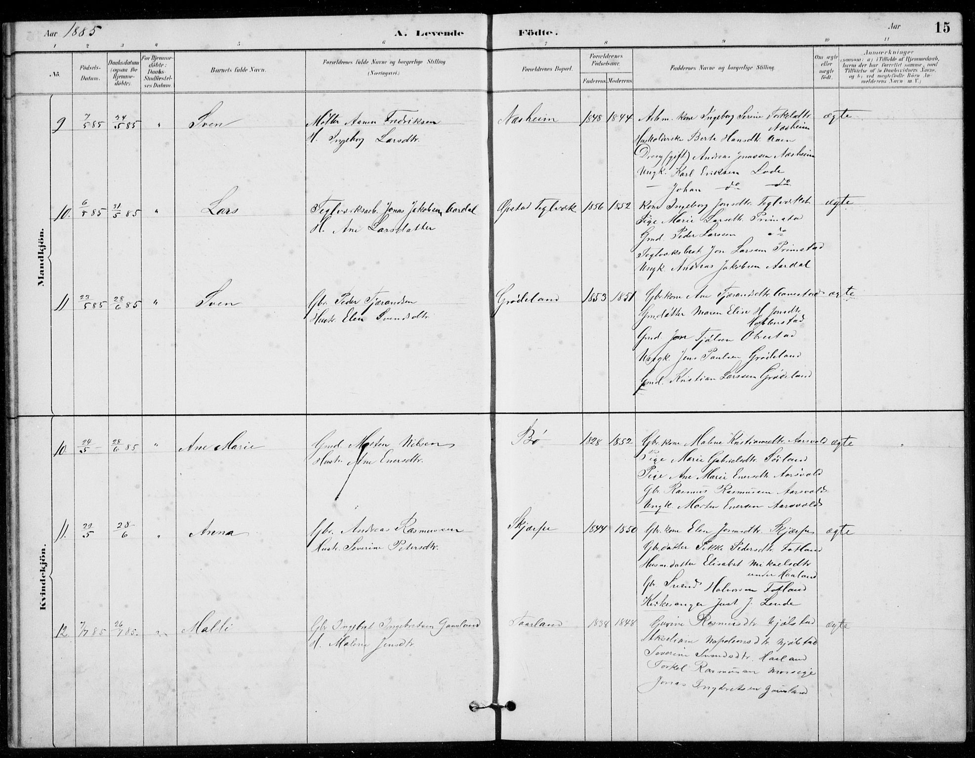 Hå sokneprestkontor, AV/SAST-A-101801/001/30BB/L0003: Klokkerbok nr. B 3, 1883-1894, s. 15