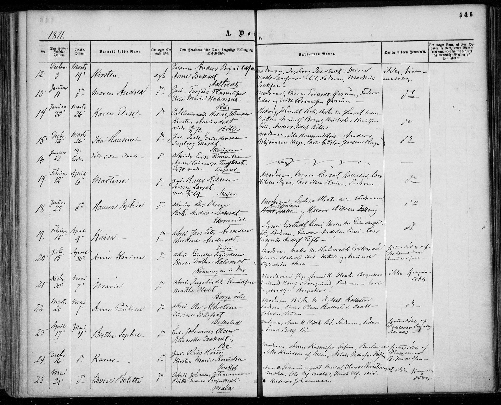 Gjerpen kirkebøker, AV/SAKO-A-265/F/Fa/L0008a: Ministerialbok nr. I 8A, 1857-1871, s. 146