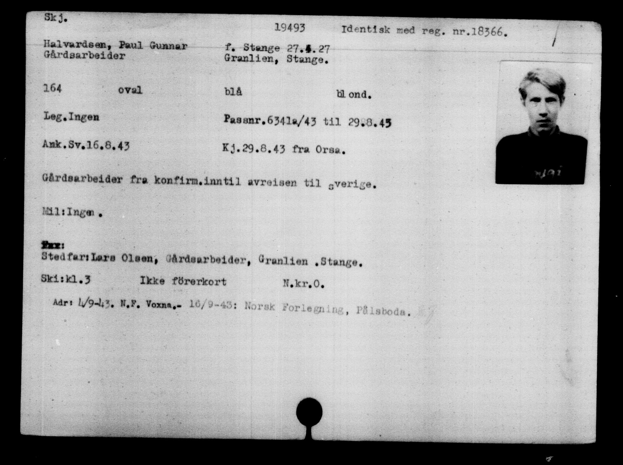 Utenriksstasjonene, Legasjonen i Stockholm, Flyktningkontoret, AV/RA-S-6753/V/Va/L0009: Kjesäterkartoteket, flyktninger med registreringsnr. 18502-22048, 1940-1945, s. 1147
