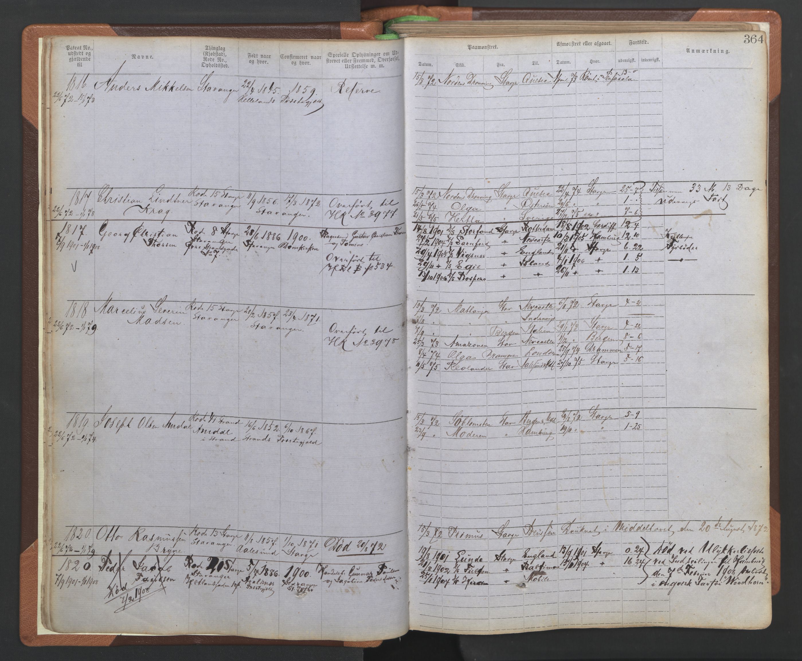 Stavanger sjømannskontor, AV/SAST-A-102006/F/Ff/L0005: Annotasjonsrulle No 1, patentnr. 1786-3585 (del 2), 1872-1900, s. 11