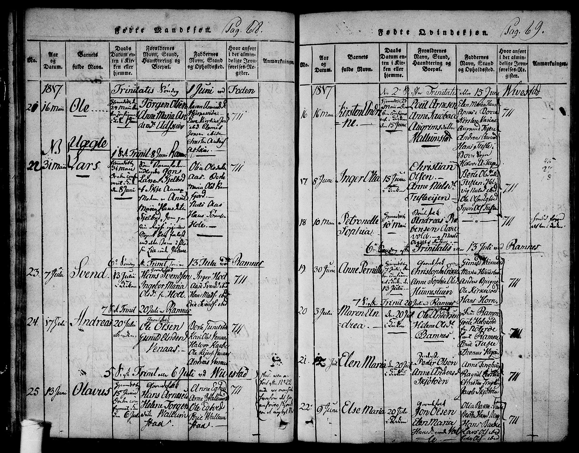 Ramnes kirkebøker, SAKO/A-314/F/Fa/L0004: Ministerialbok nr. I 4, 1813-1840, s. 68-69