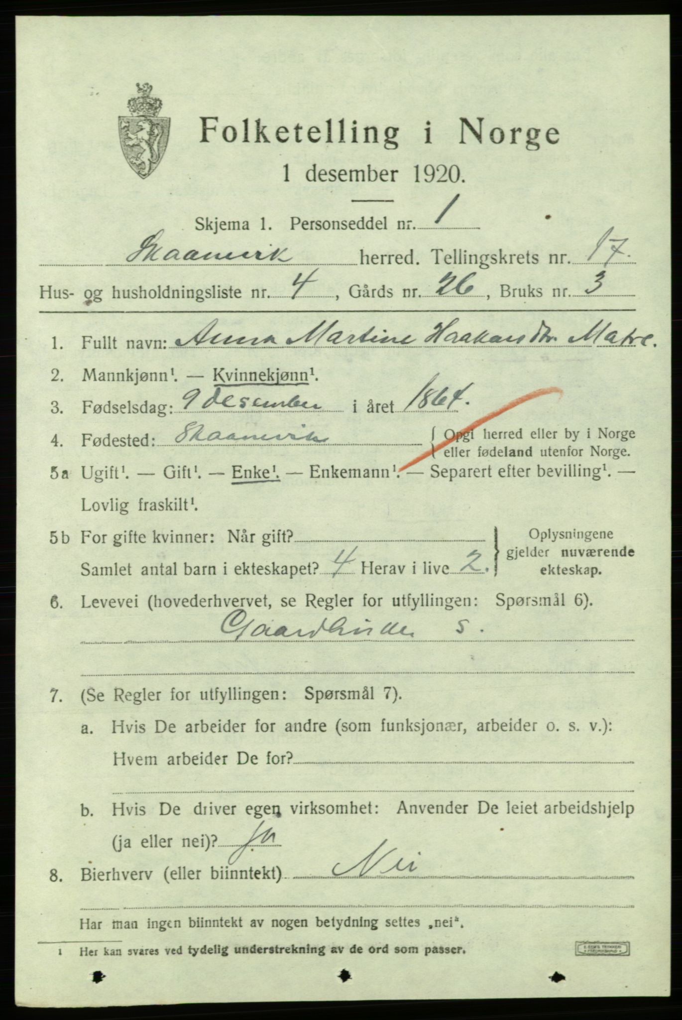 SAB, Folketelling 1920 for 1212 Skånevik herred, 1920, s. 6603