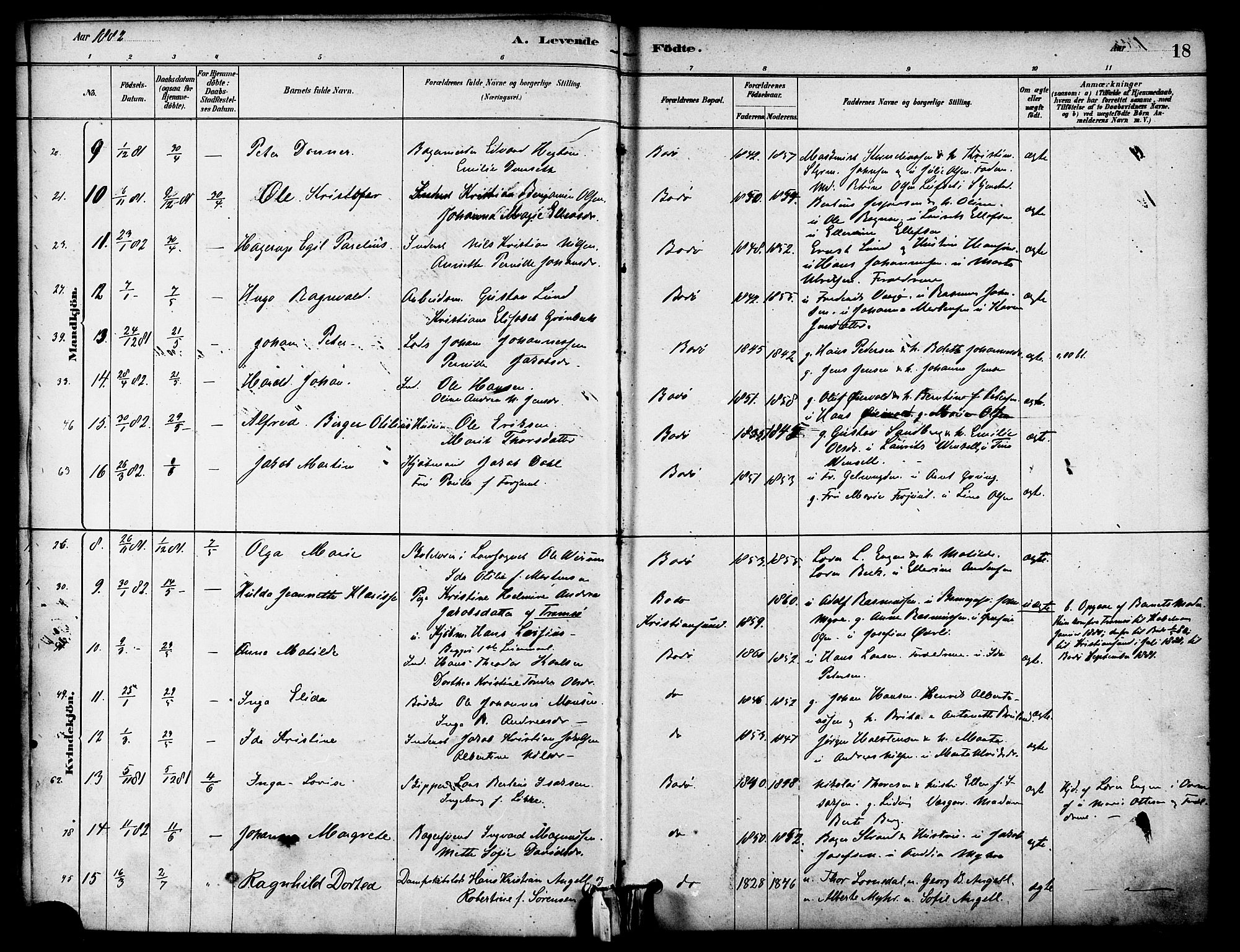 Ministerialprotokoller, klokkerbøker og fødselsregistre - Nordland, SAT/A-1459/801/L0030: Klokkerbok nr. 801C05, 1879-1887, s. 18