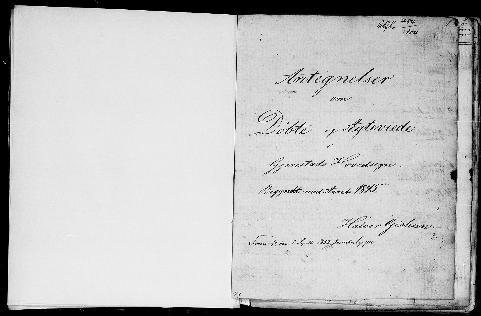 Gjerstad sokneprestkontor, SAK/1111-0014/F/Fb/Fba/L0004: Klokkerbok nr. B 4, 1845-1853, s. 1