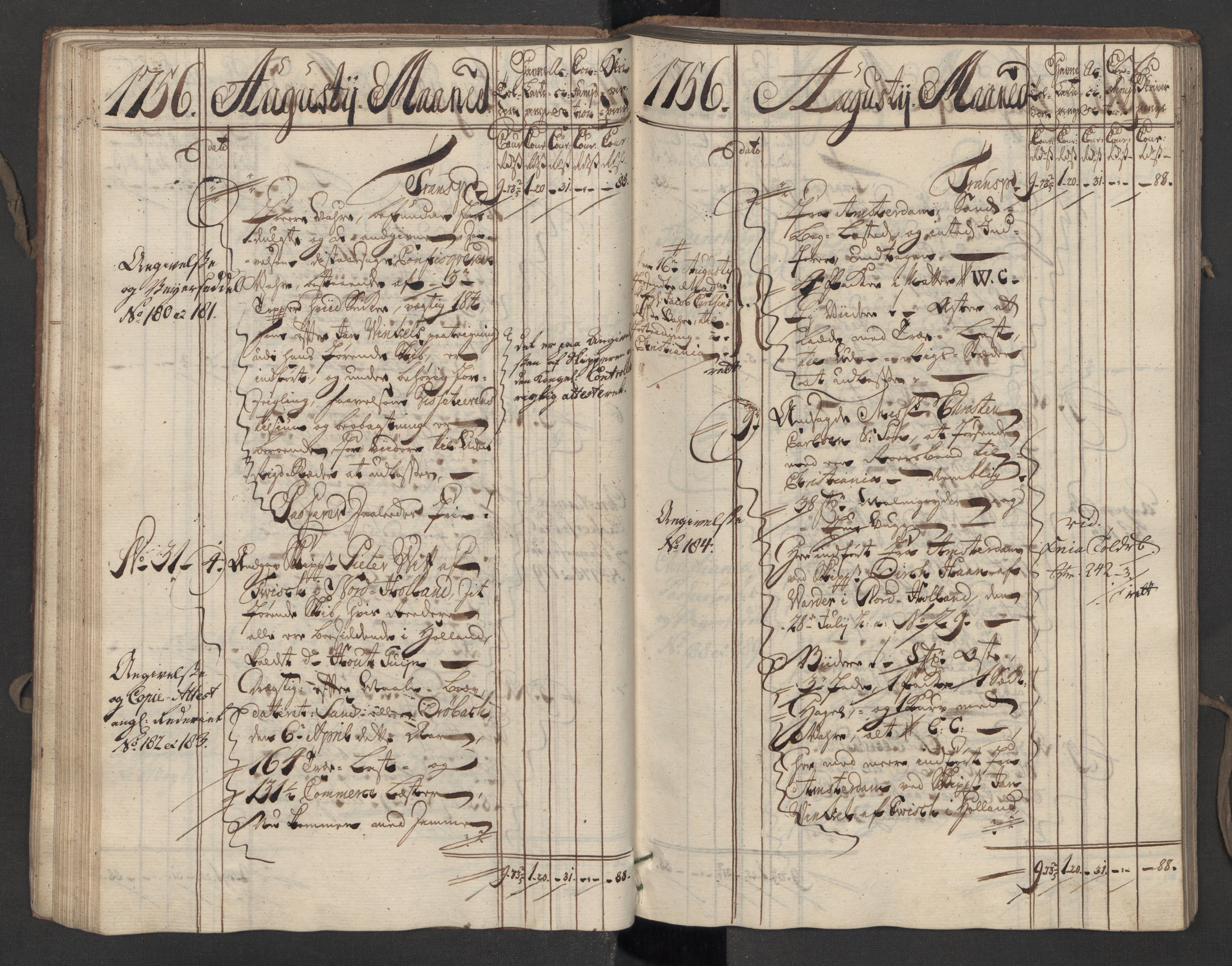 Generaltollkammeret, tollregnskaper, RA/EA-5490/R07/L0016/0001: Tollregnskaper Sand / Inngående hovedtollbok, 1756, s. 55b-56a