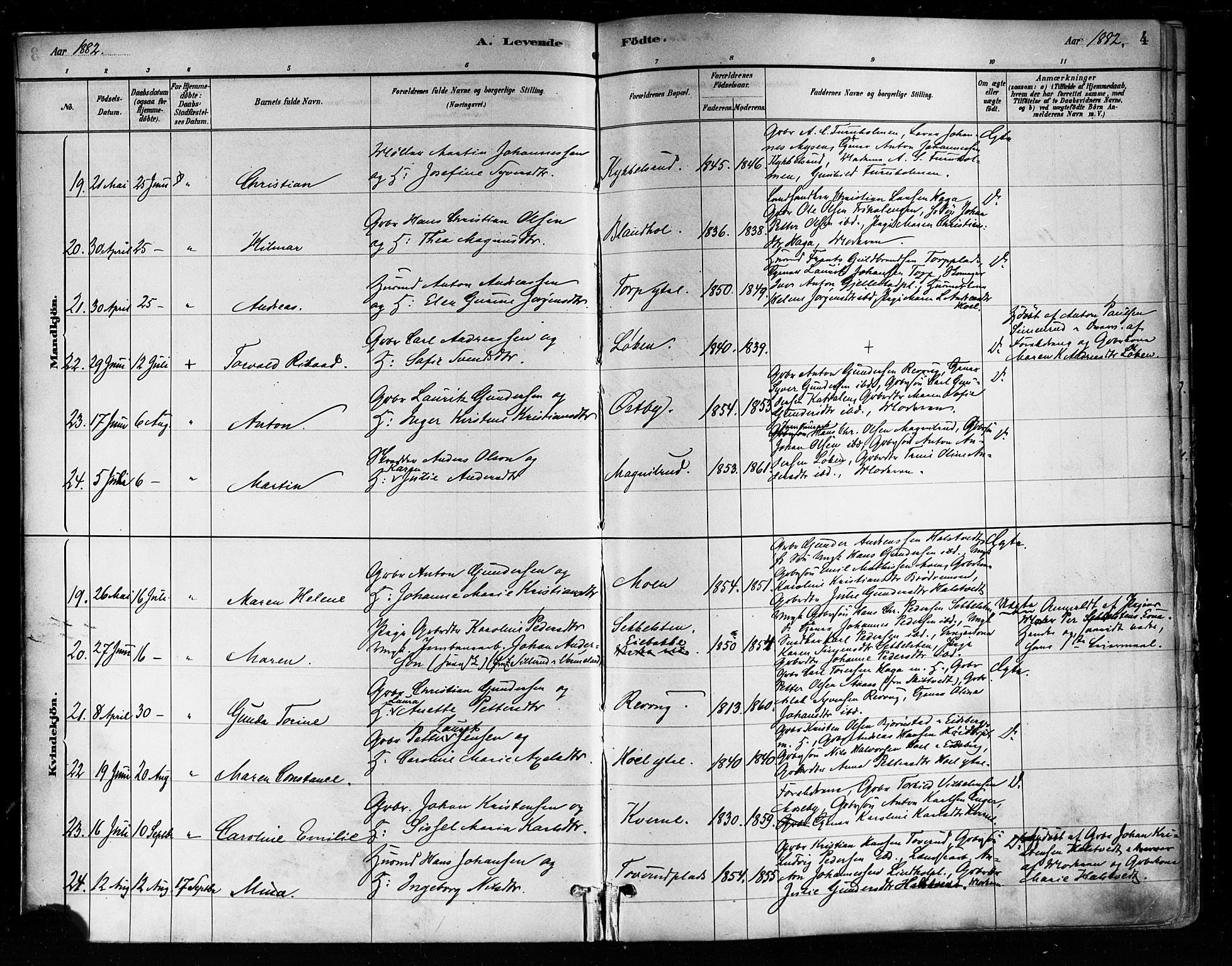 Askim prestekontor Kirkebøker, AV/SAO-A-10900/F/Fa/L0007: Ministerialbok nr. 7, 1882-1897, s. 4