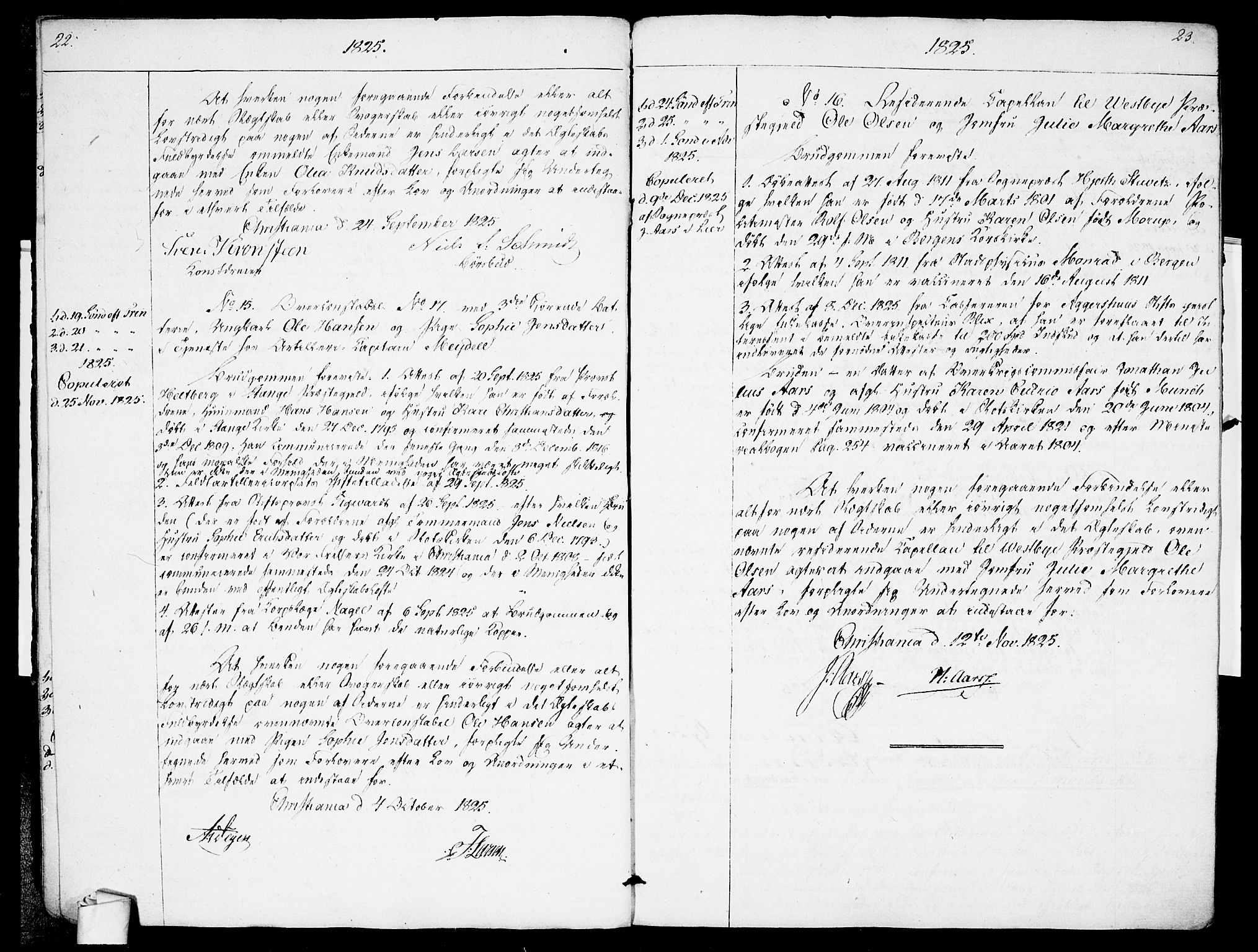 Garnisonsmenigheten Kirkebøker, AV/SAO-A-10846/H/Ha/L0001: Lysningsprotokoll nr. I 1, 1823-1828, s. 22-23