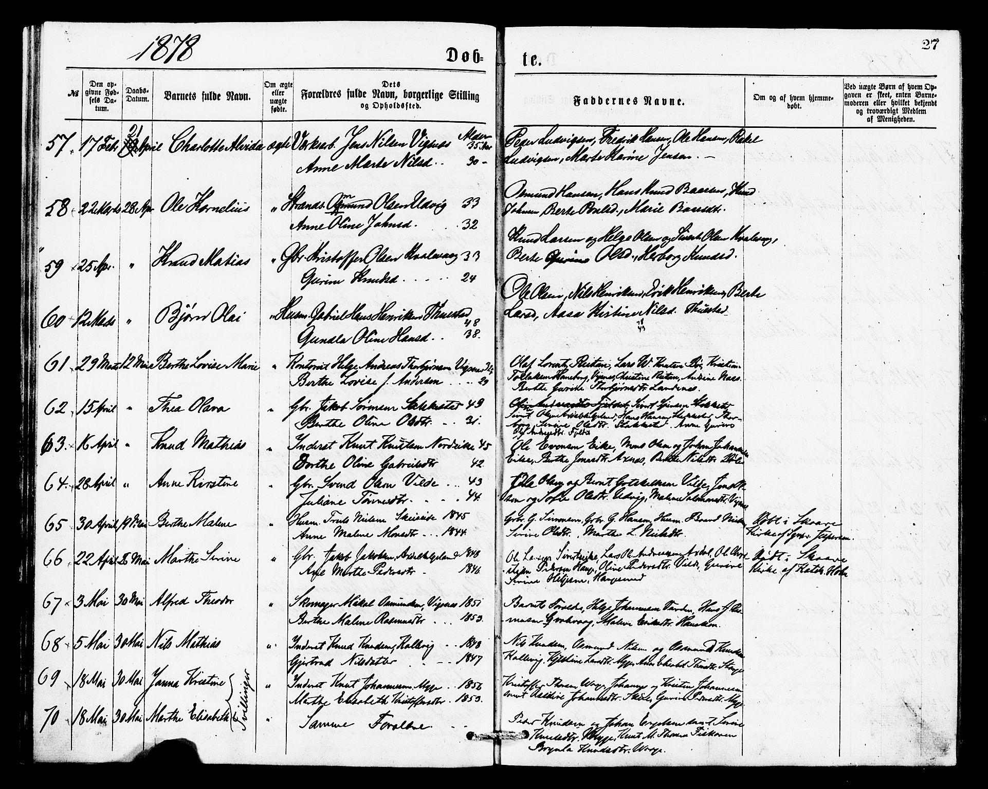 Avaldsnes sokneprestkontor, AV/SAST-A -101851/H/Ha/Haa/L0013: Ministerialbok nr. A 13, 1876-1879, s. 27