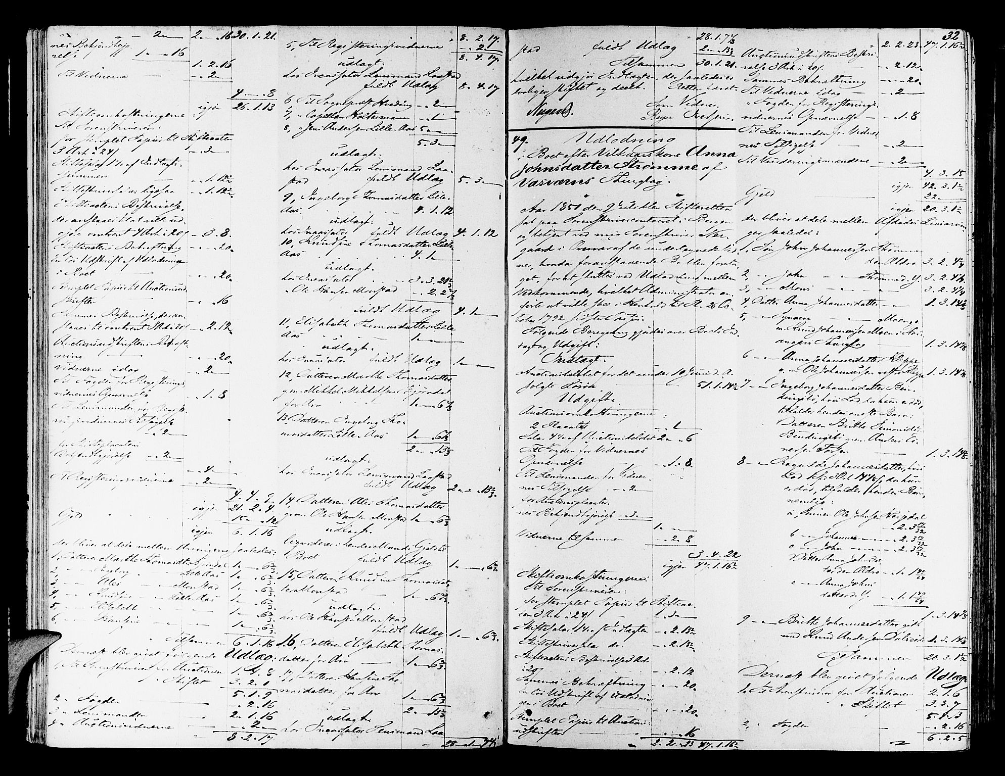 Nordhordland sorenskrivar, SAB/A-2901/1/H/Hd/Hda/L0005: Skifteutlodningsprotokollar, 1851-1857, s. 31b-32a