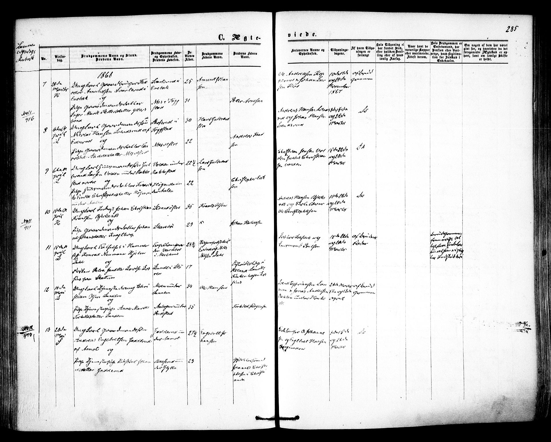 Høland prestekontor Kirkebøker, AV/SAO-A-10346a/F/Fa/L0011: Ministerialbok nr. I 11, 1862-1869, s. 285